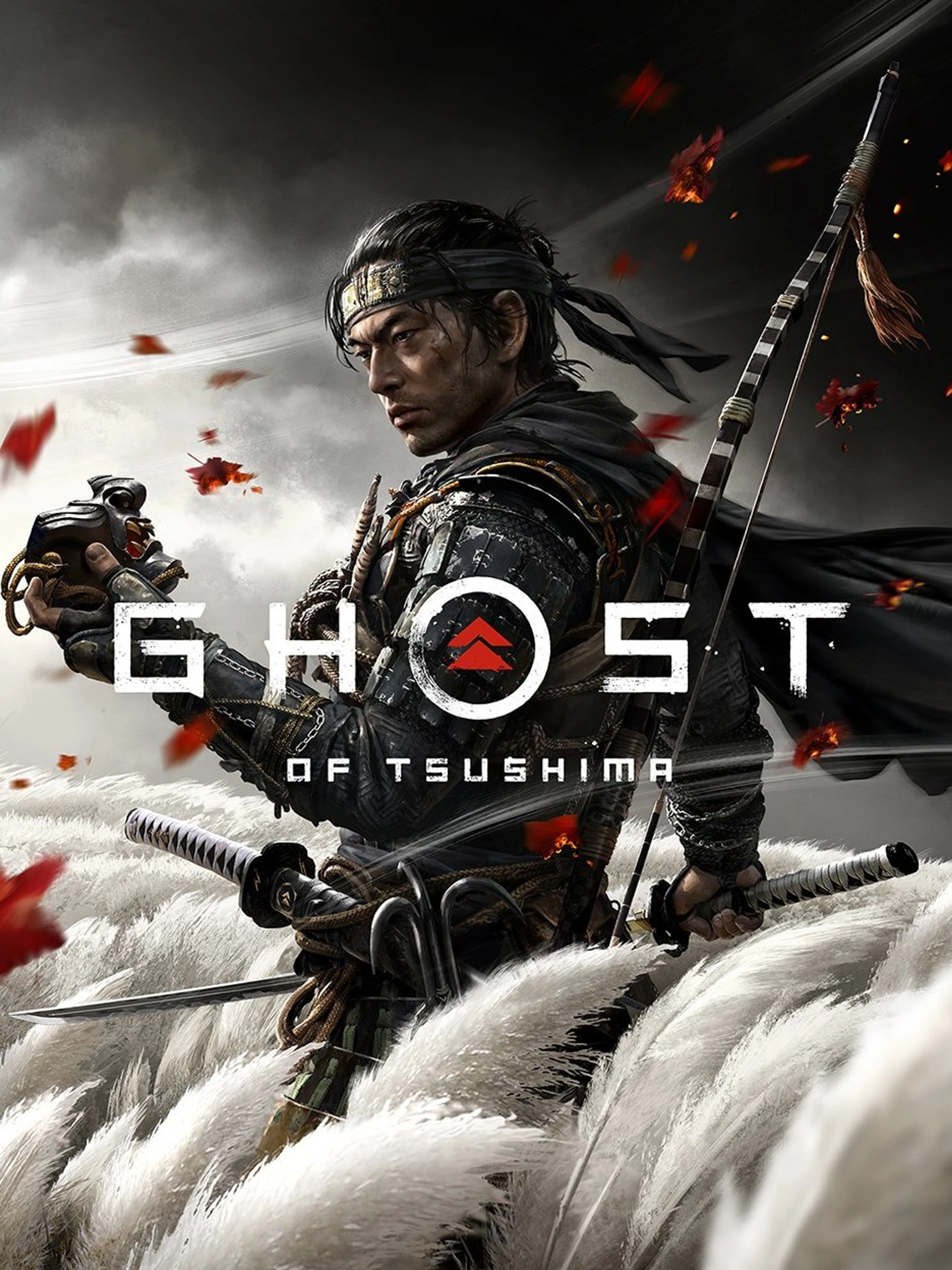 Official Ghost of Tsushima cover showing Jin Sakai on horseback with a sword and the game logo.