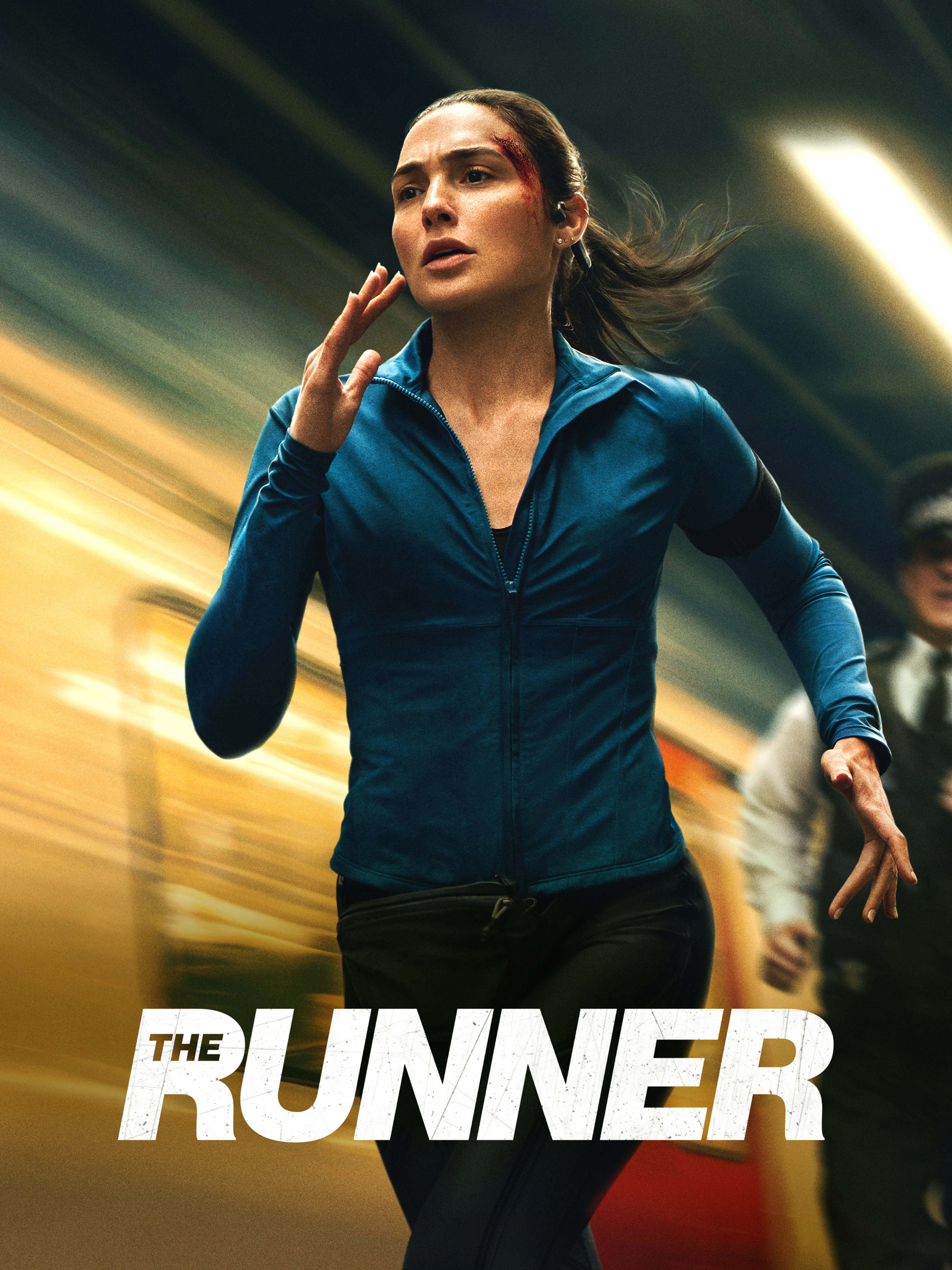 Gal Gadot as Maia Marten runs through an Underground station on the official poster for The Runner.