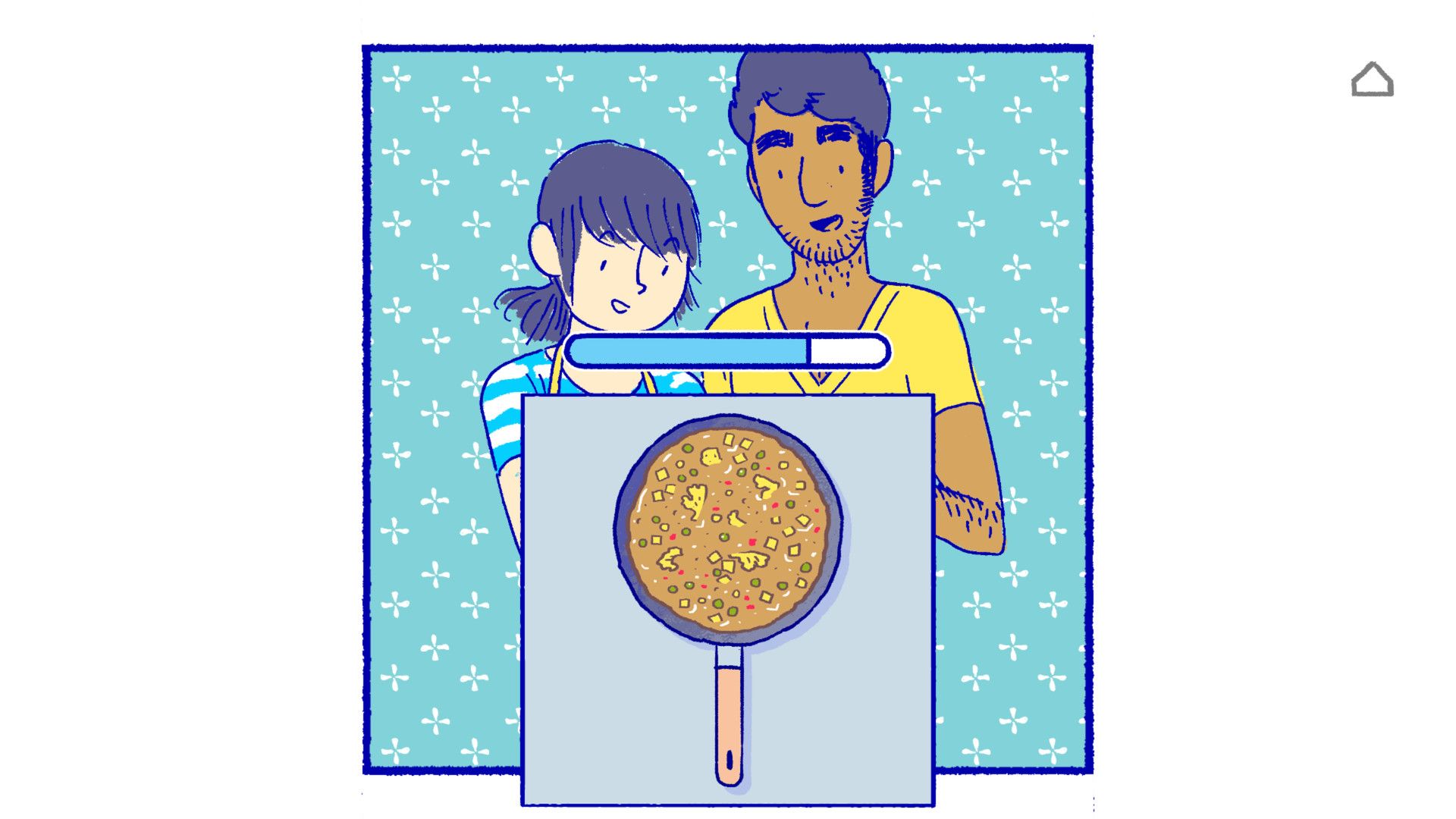 An illustrated meal scene shows Florence and Krish together.