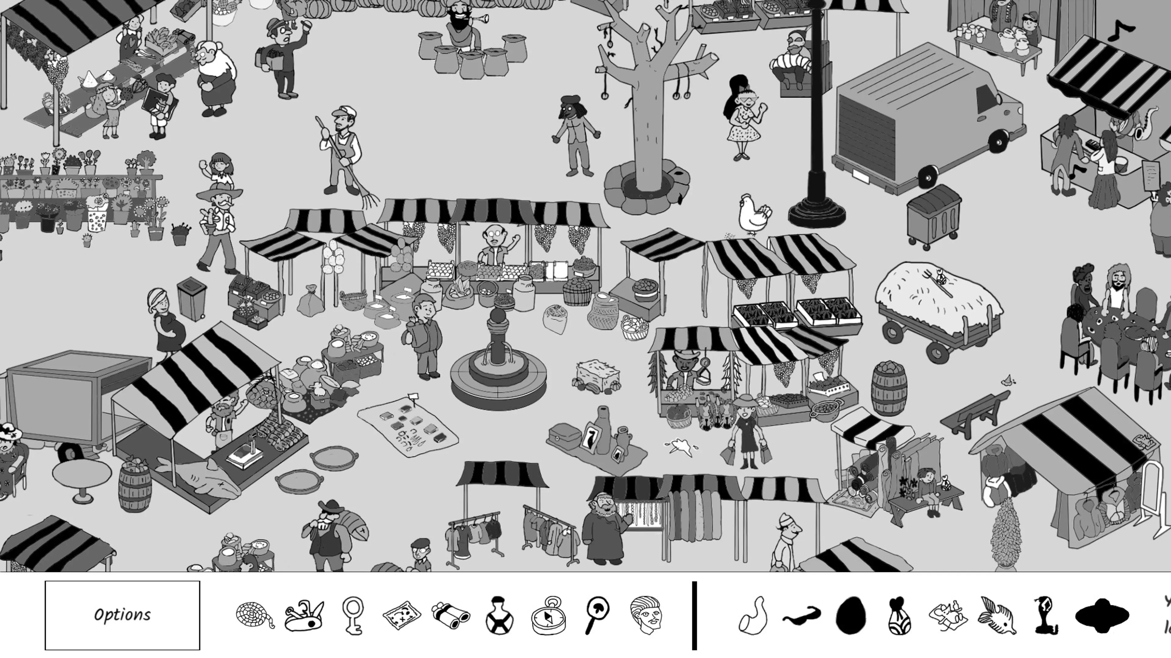 A crowded outdoor market puzzle in Secret Saga: Xamadeon Stone.