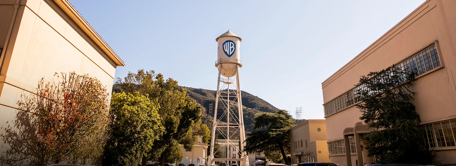 The Warner Bros. water tower stands on the studio lot in Burbank, California.