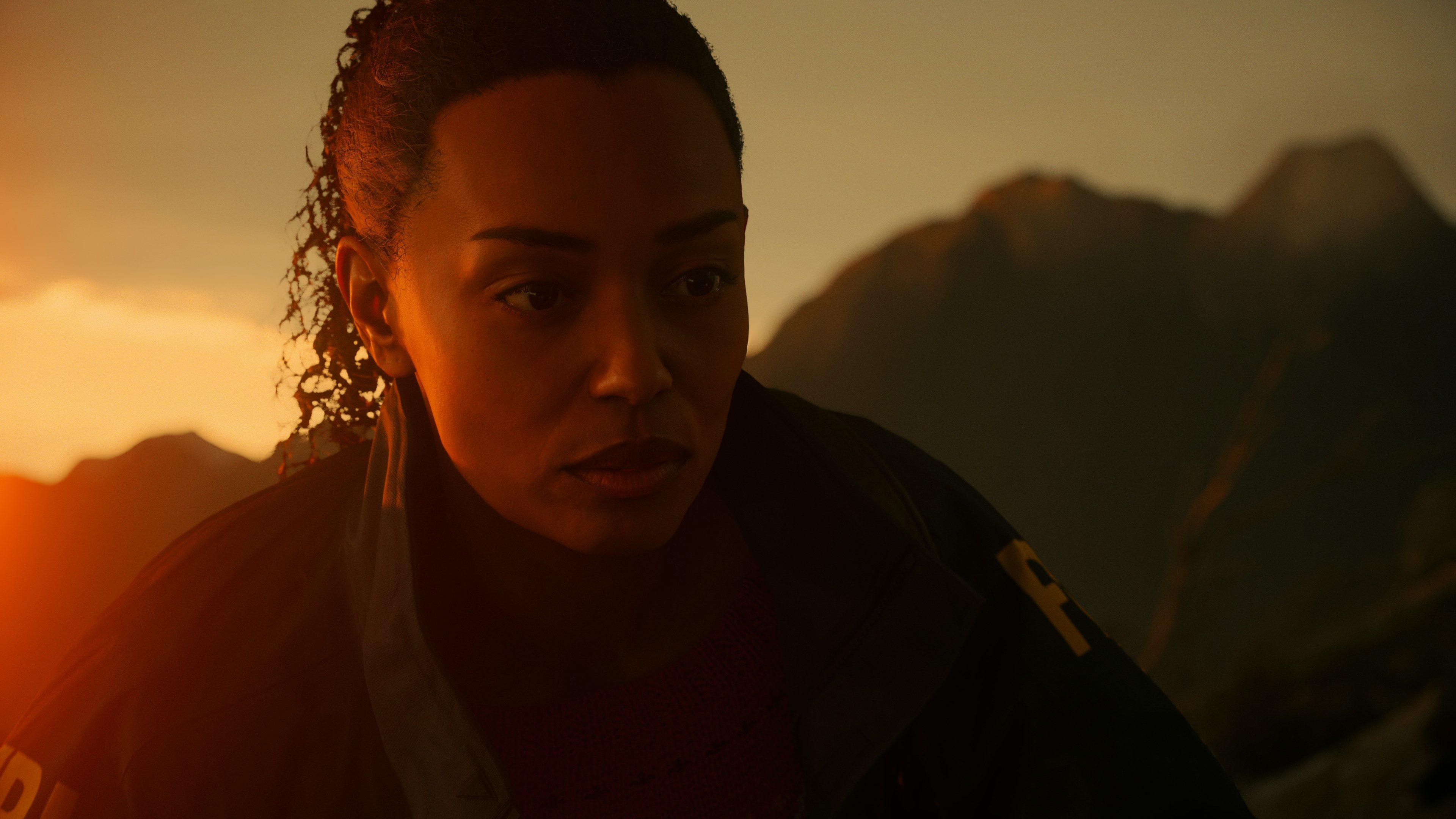 FBI agent Saga Anderson in warm sunset light.