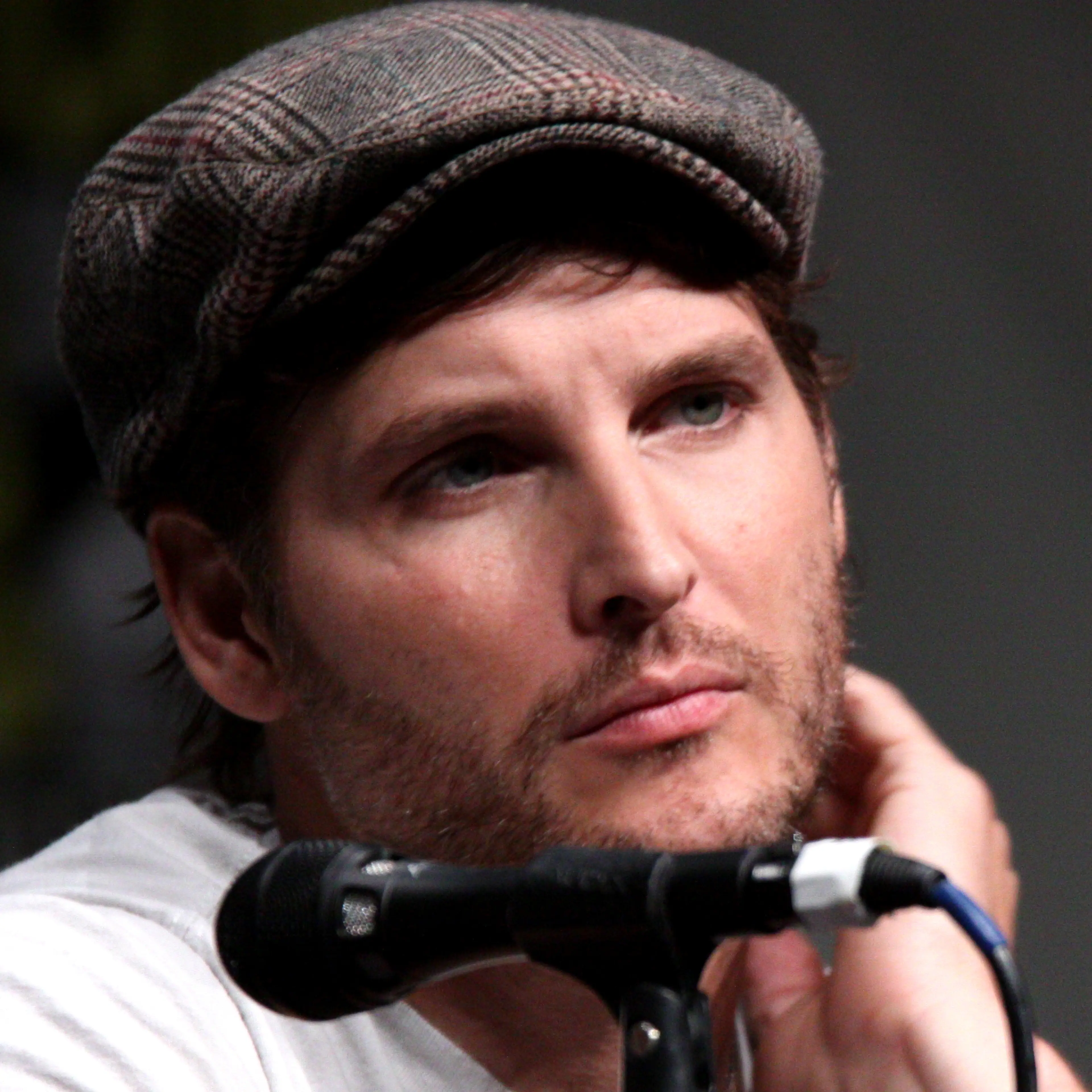 Peter Facinelli speaking into a microphone at a 2012 Comic-Con panel.