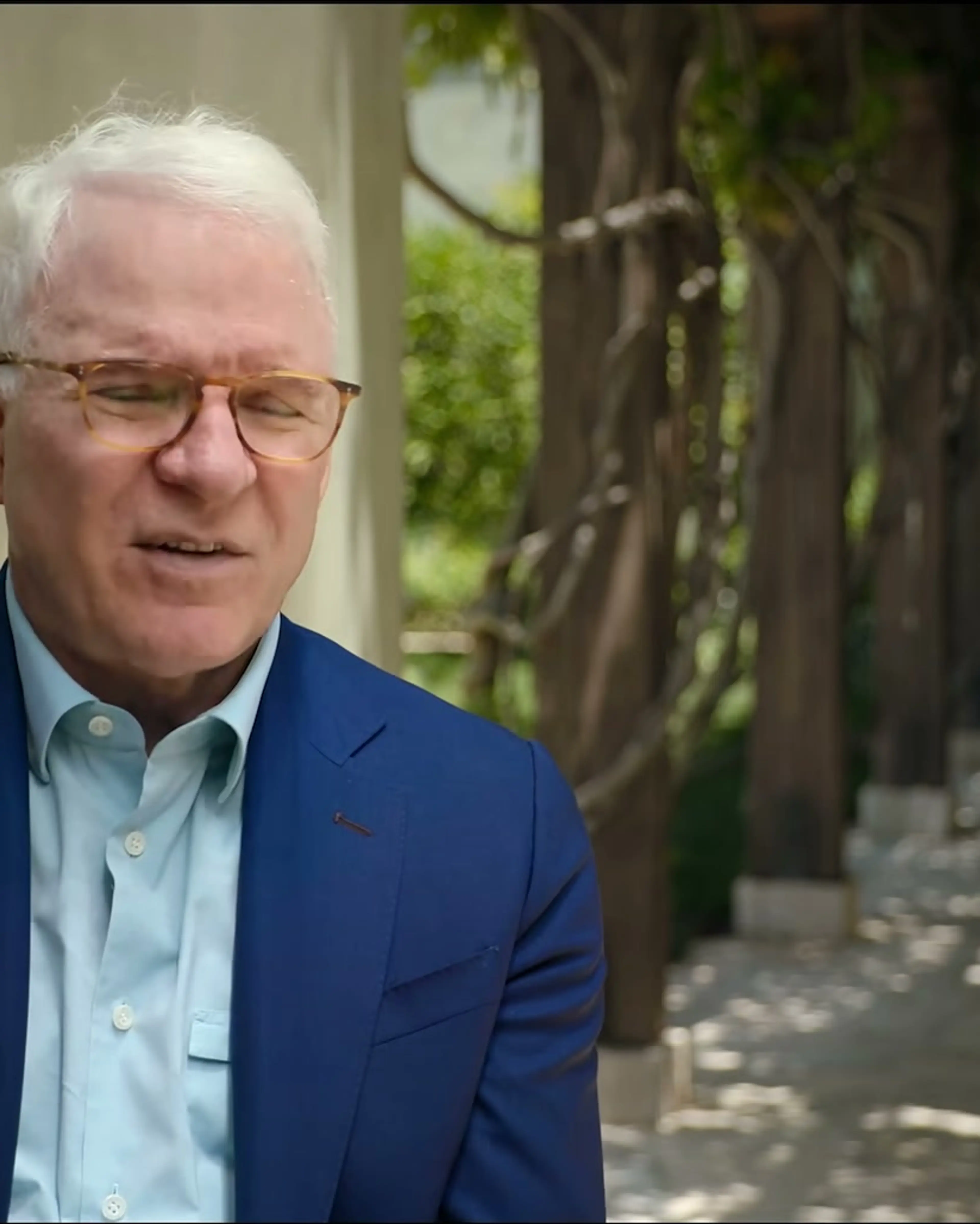 Steve Martin speaks outdoors in the Netflix documentary