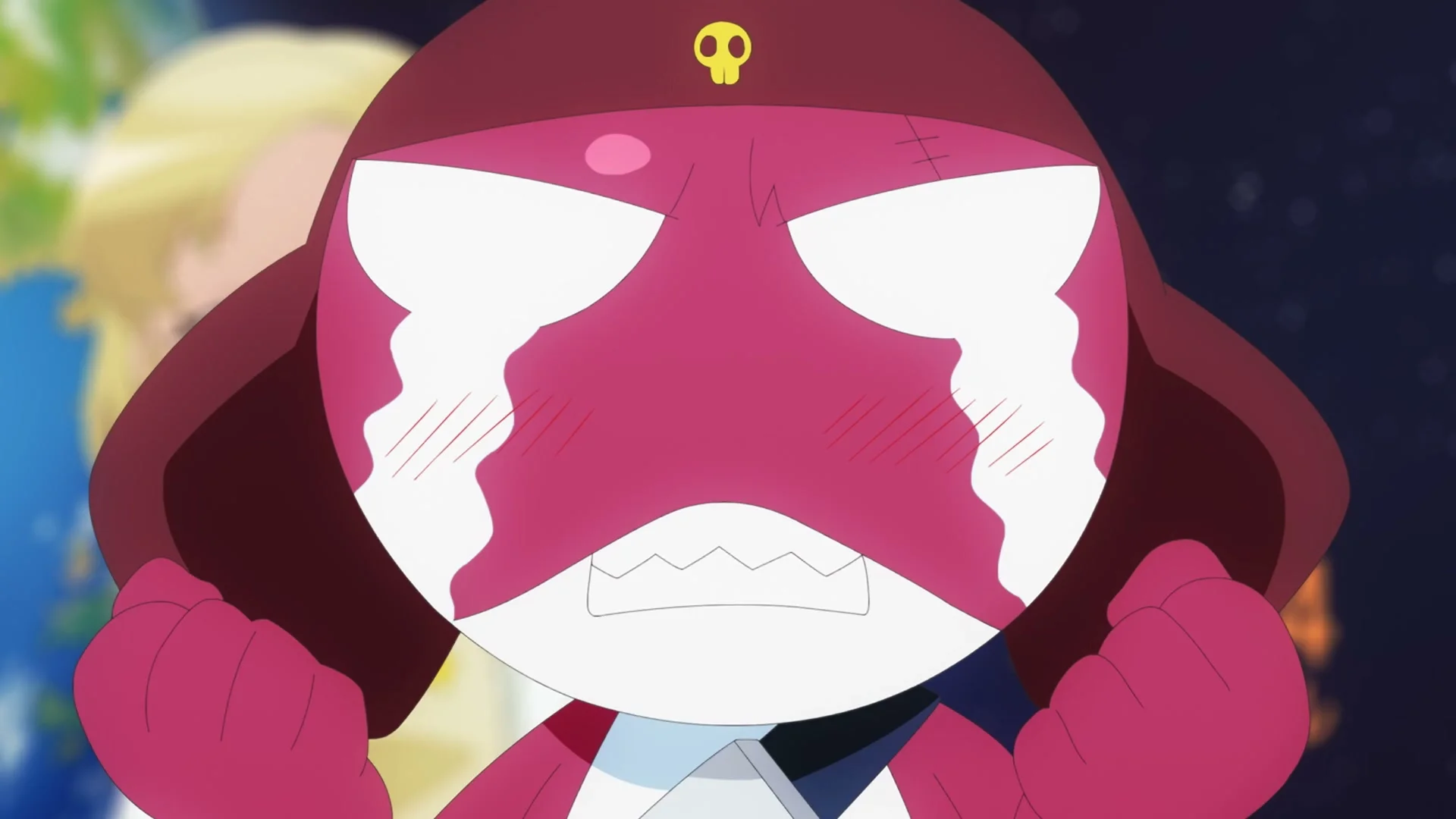 Giroro cries dramatically in a close-up from the new Sgt. Frog TV anime trailer.