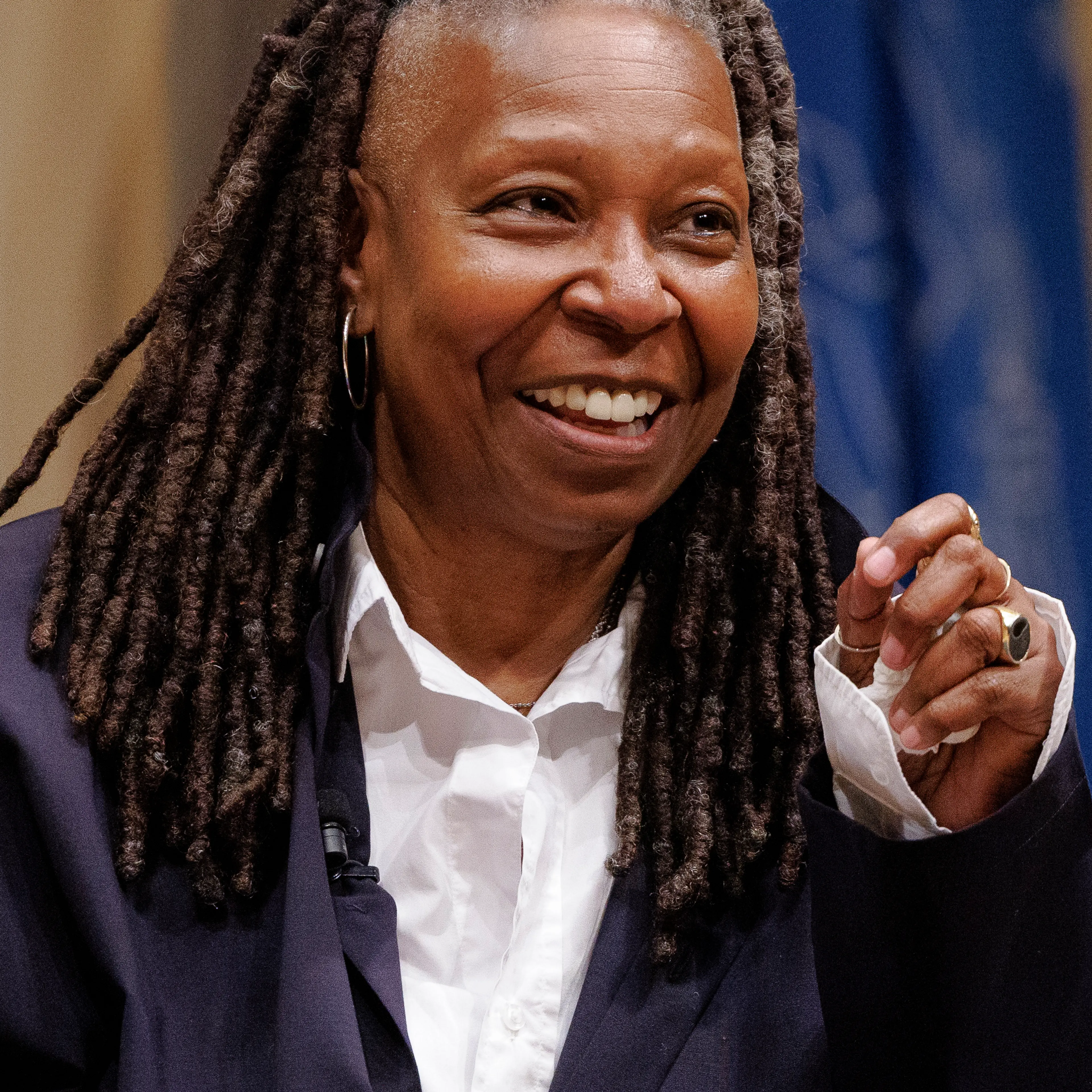 Whoopi Goldberg smiles for a portrait at the Library of Congress in 2024.
