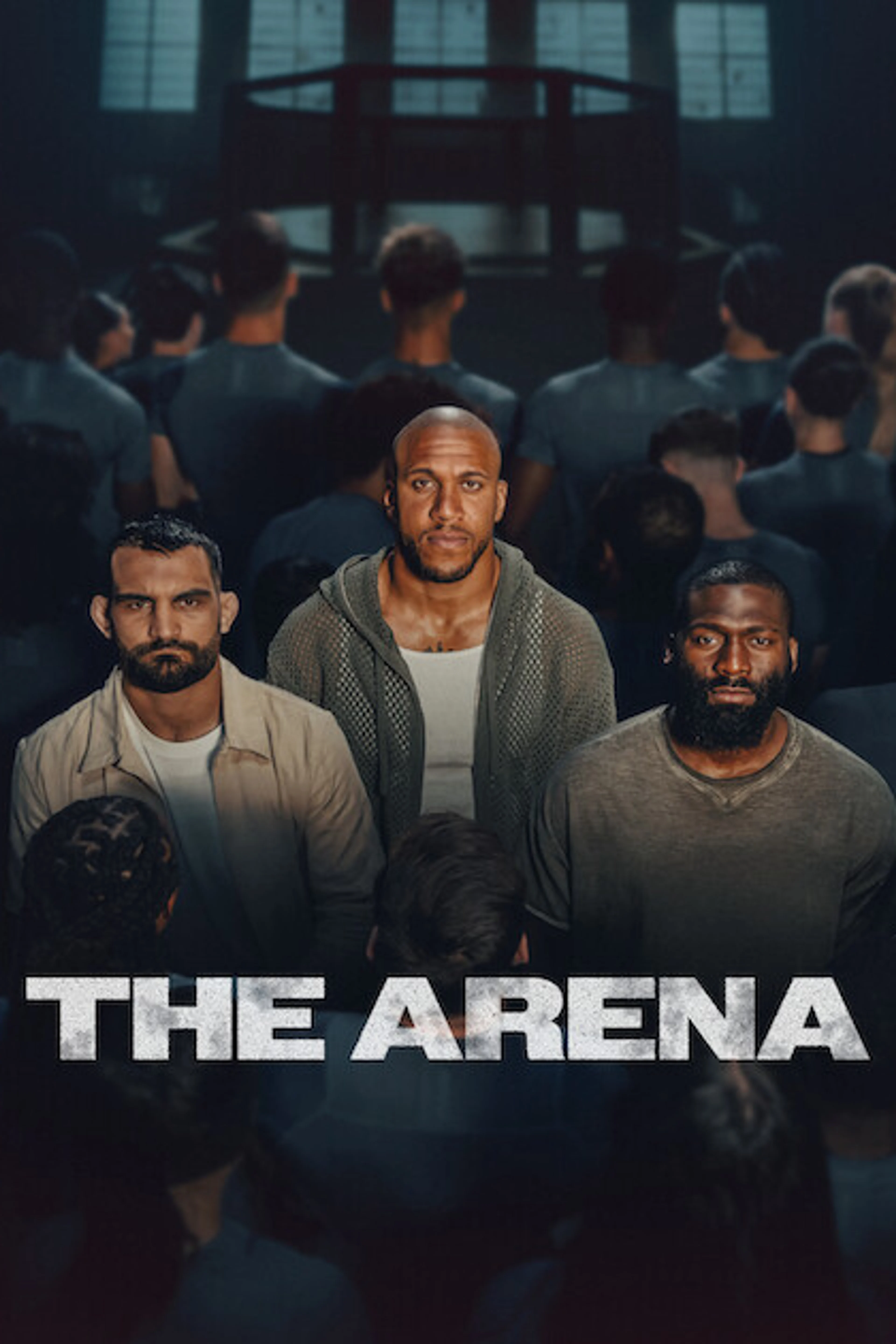 The Arena poster shows three coaches in front of the fighters, with the series title across the bottom.