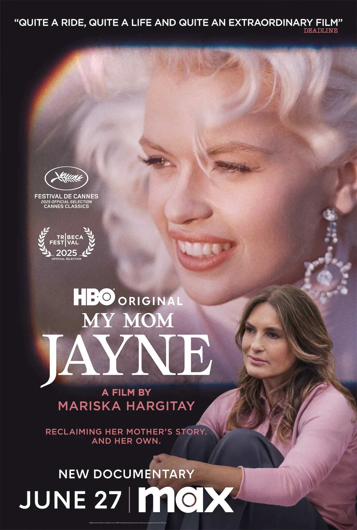 My Mom Jayne documentary poster featuring Jayne Mansfield and Mariska Hargitay.