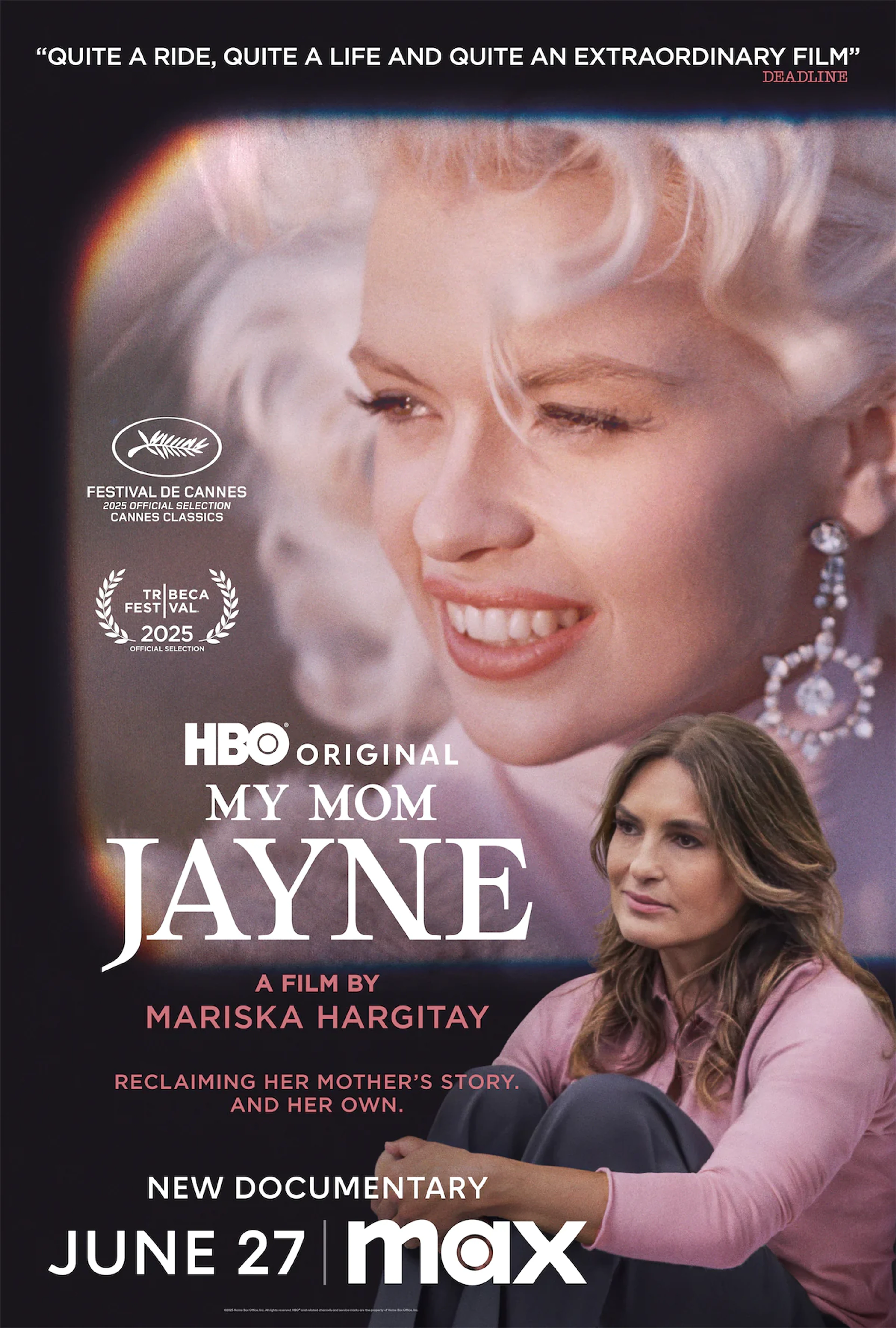 My Mom Jayne documentary poster featuring Jayne Mansfield and Mariska Hargitay.