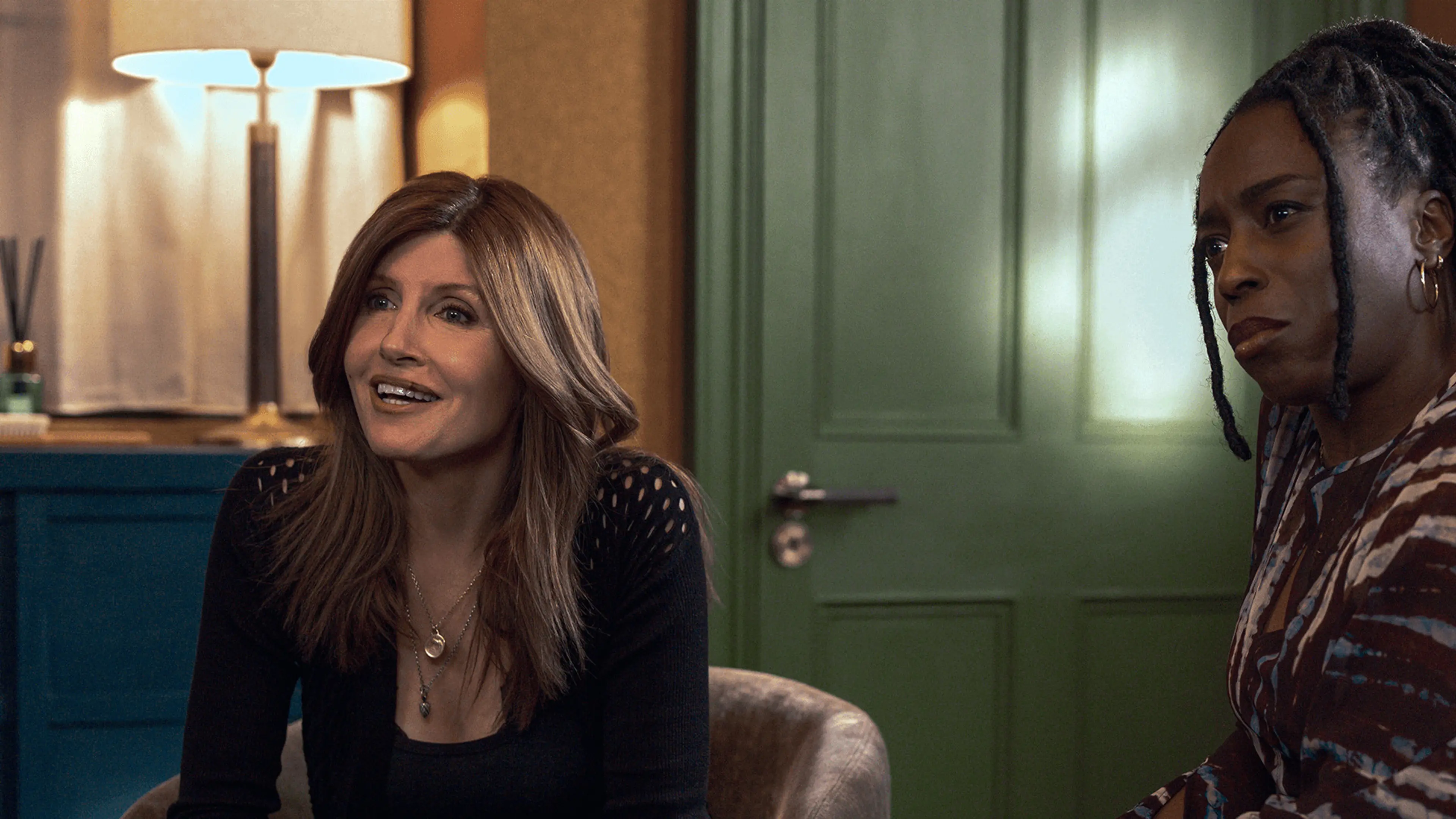 Sharon Horgan as Alex sits beside Sharlene Whyte as Sam in YOUTH.