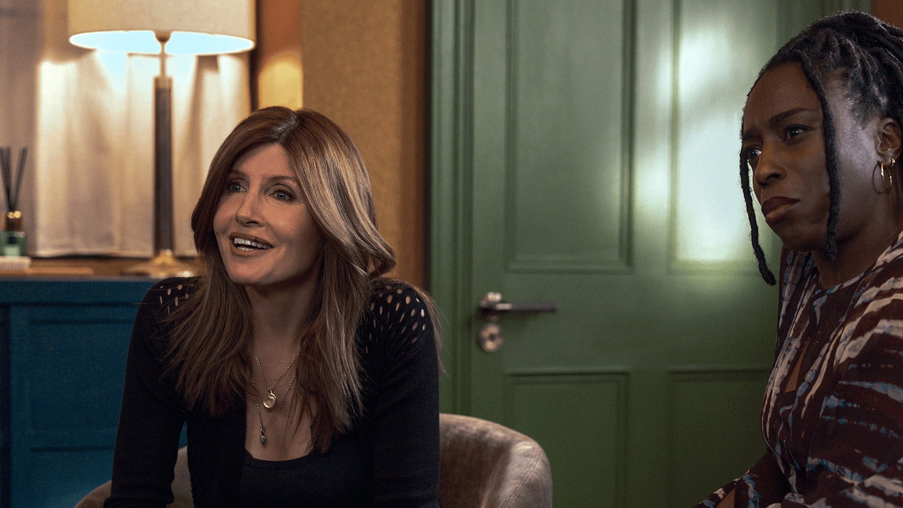 Sharon Horgan as Alex sits beside Sharlene Whyte as Sam in YOUTH.