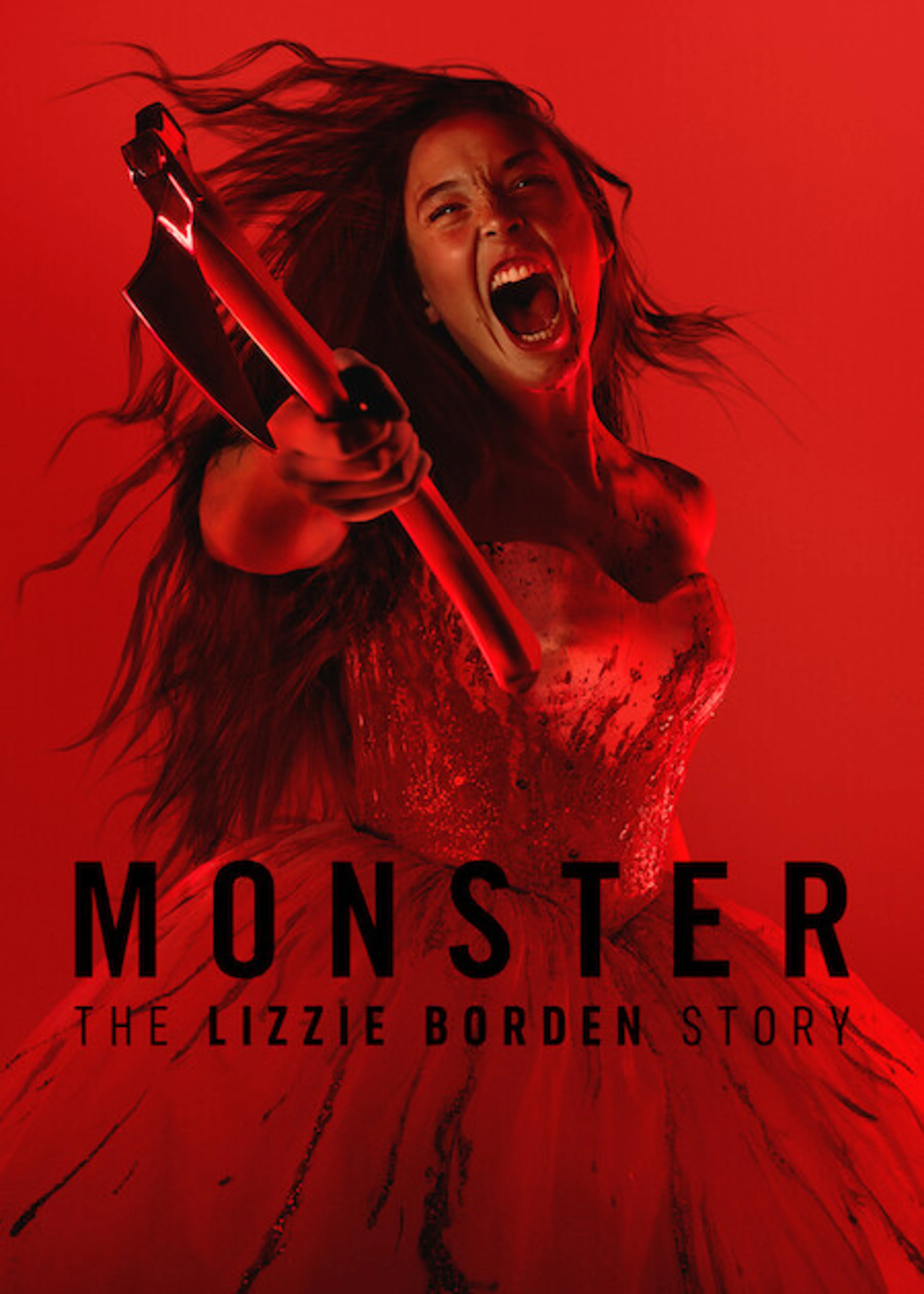 Netflix poster for Monster: The Lizzie Borden Story showing Ella Beatty as Lizzie Borden holding an axe.