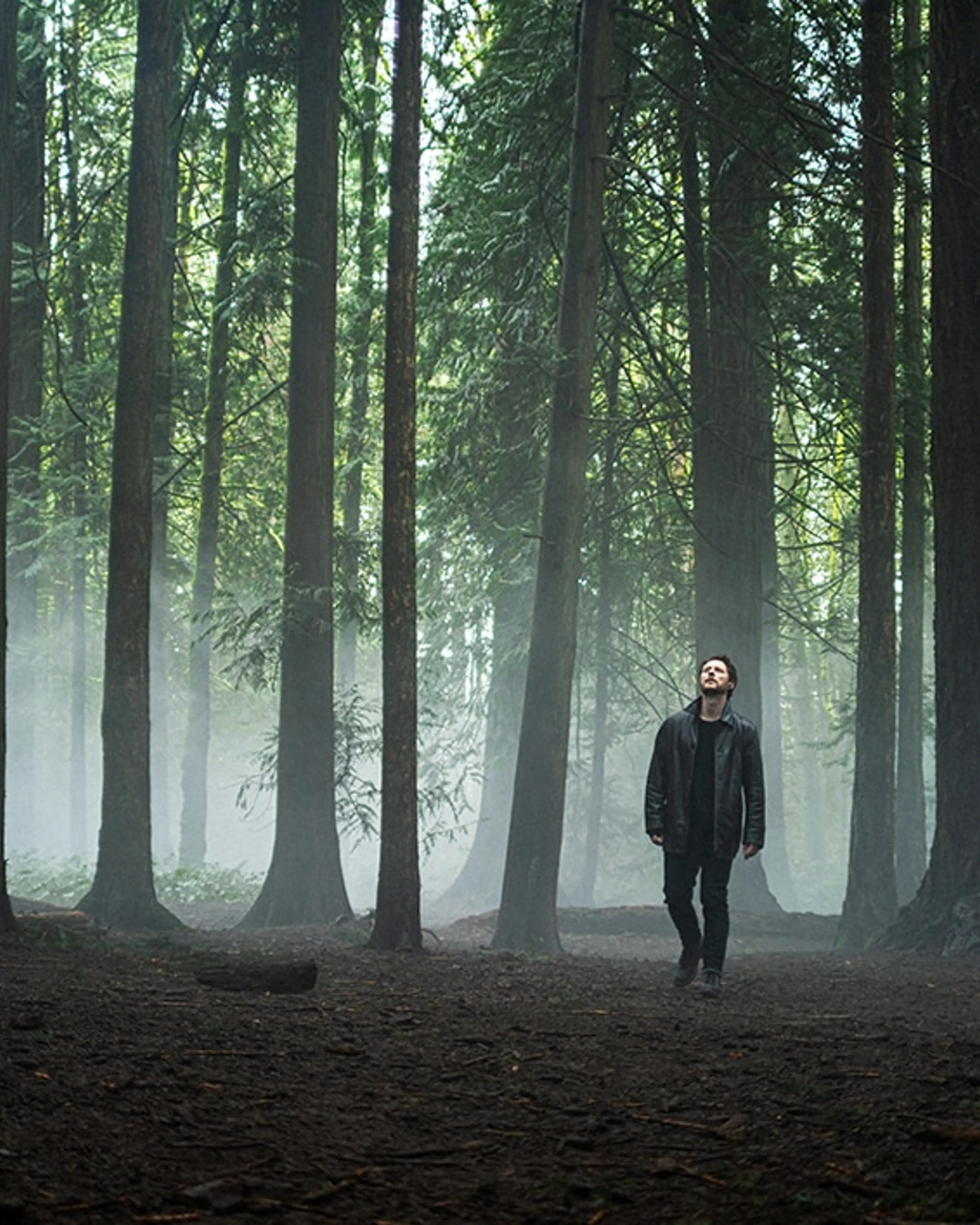 Noah Reid as private investigator Rapp stands in a wooded setting.