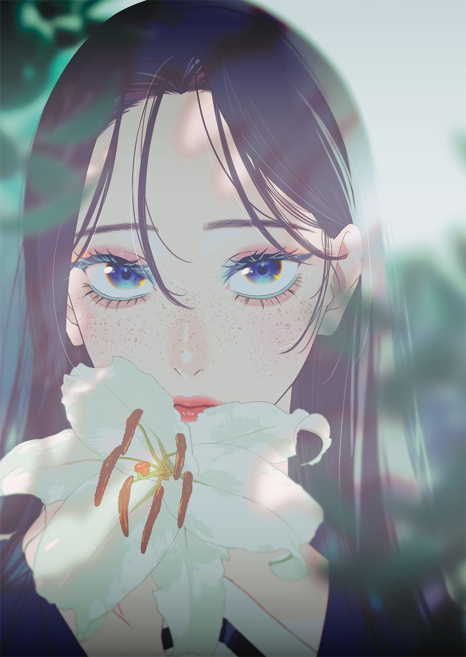 Official BLESS key visual shows a freckled girl with detailed eye makeup.