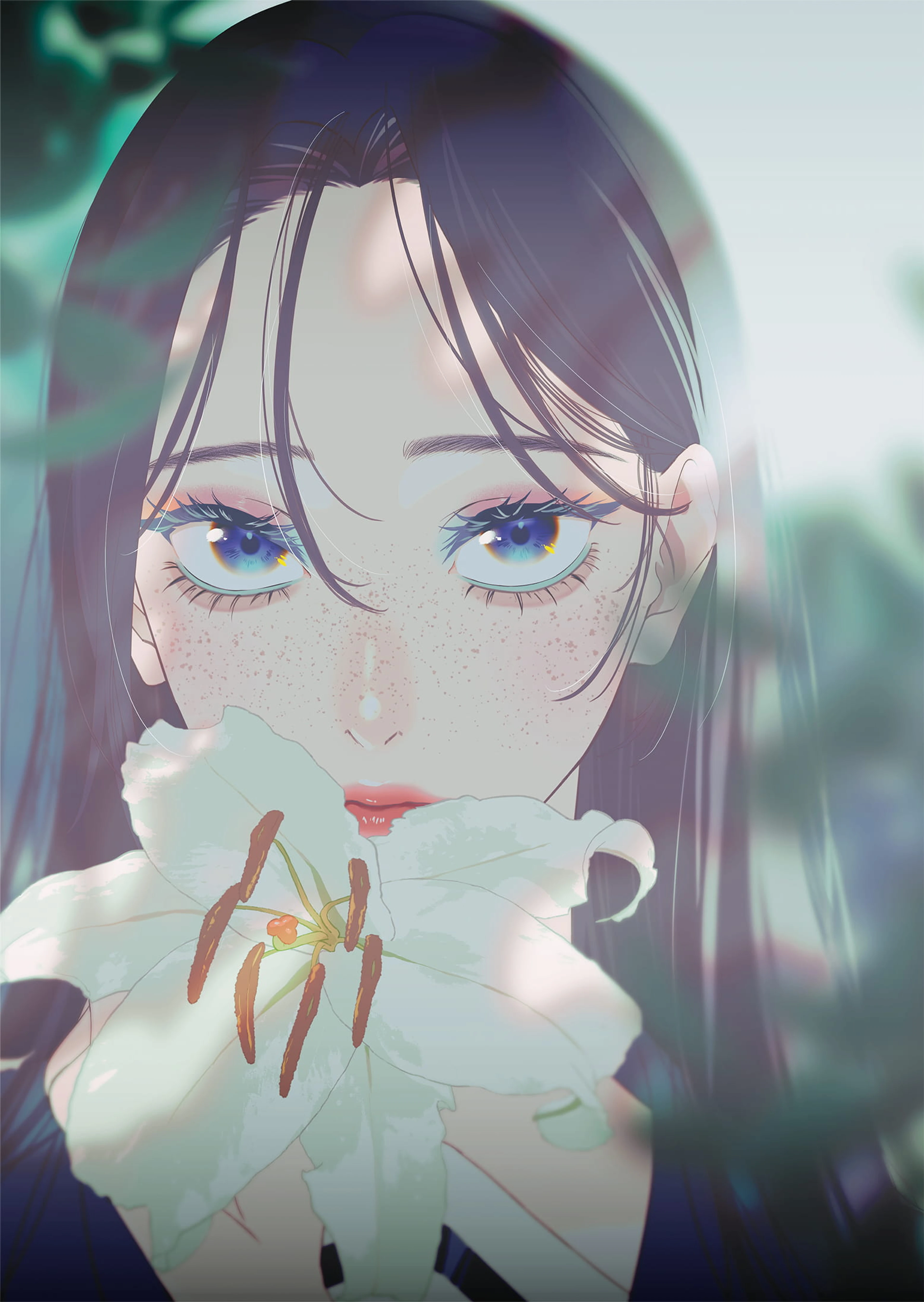Official BLESS key visual shows a freckled girl with detailed eye makeup.
