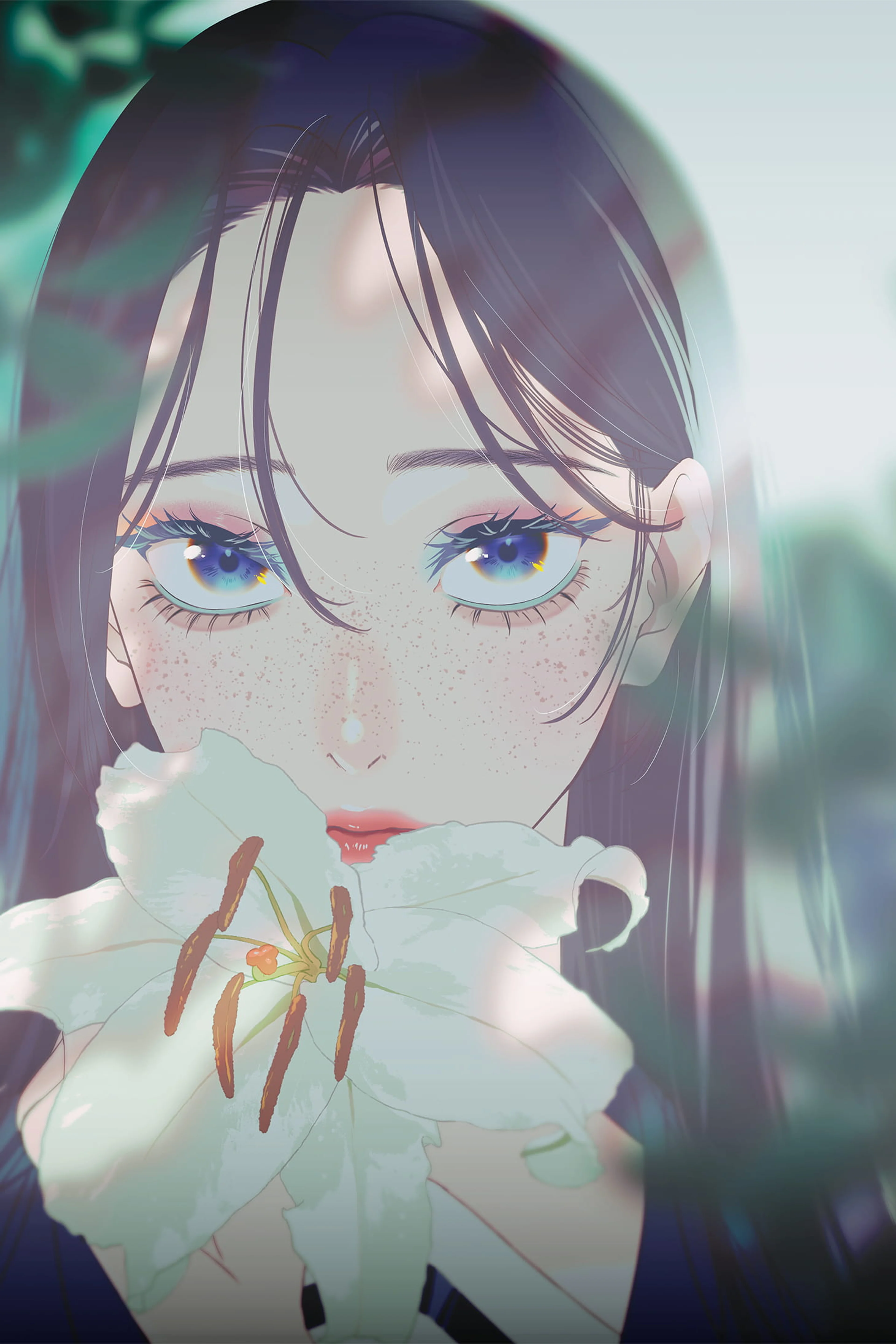 Official BLESS key visual shows a freckled girl with detailed eye makeup.