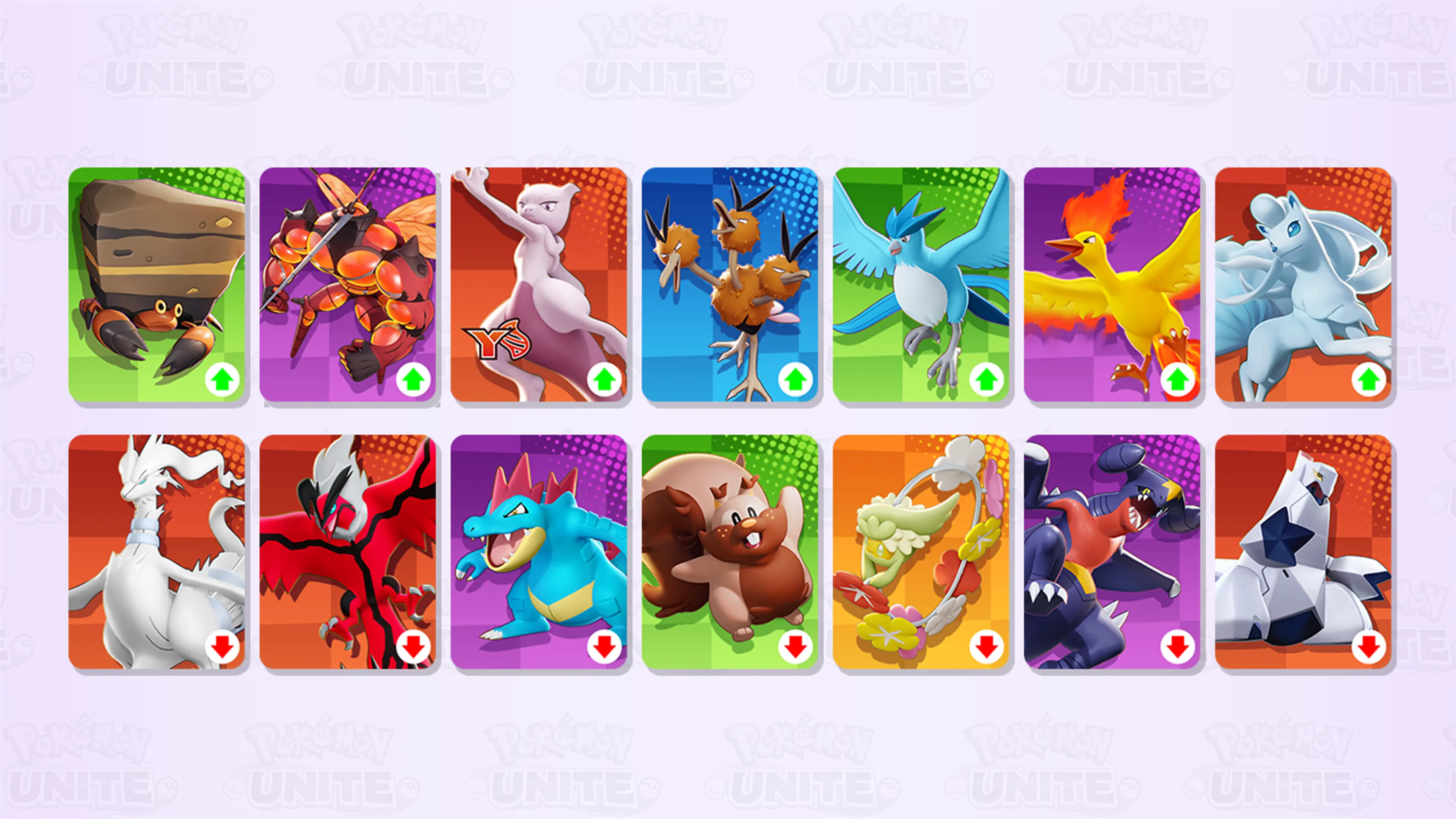 Fourteen Pokémon affected by the September 3 Pokémon UNITE balance update appear in a blue roster grid.