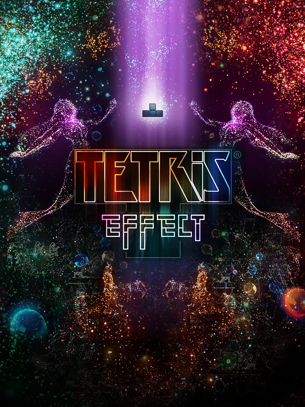 Official Tetris Effect art with the native game title over colourful cosmic light.