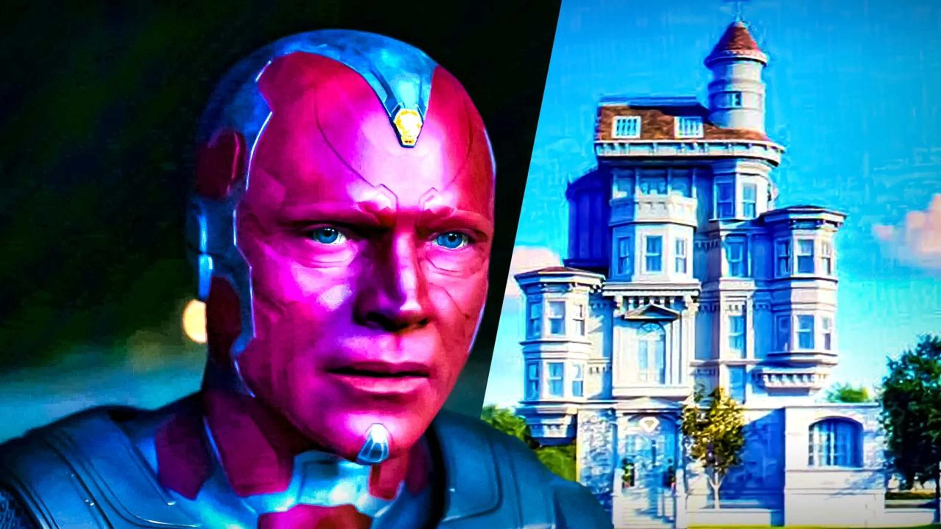 An official VisionQuest first-look image shows Vision approaching a bright mansion surrounded by greenery.