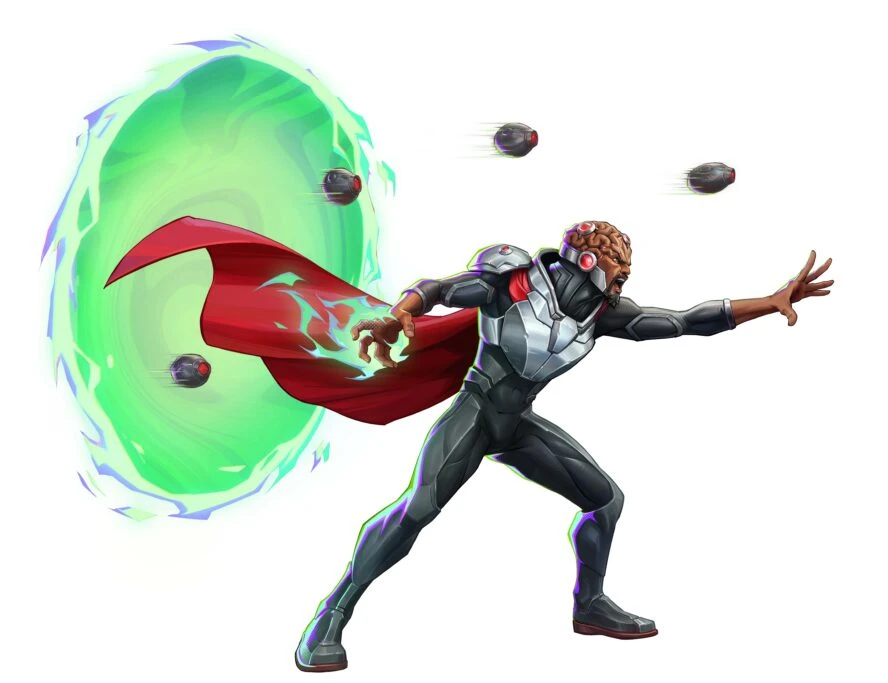 Angstrom Levy holds a green portal open behind him.