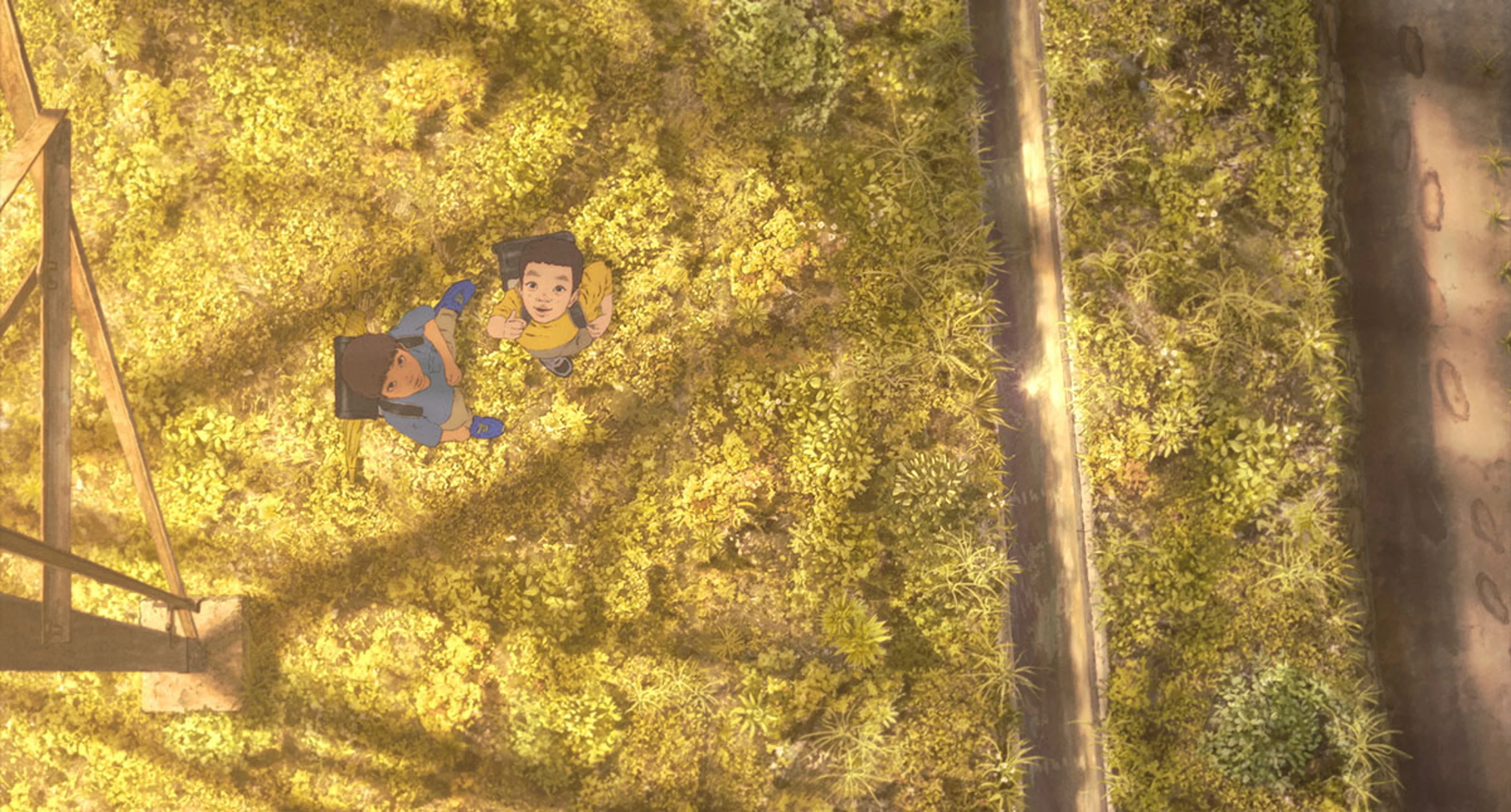 Animated children are surrounded by autumn-colored leaves.