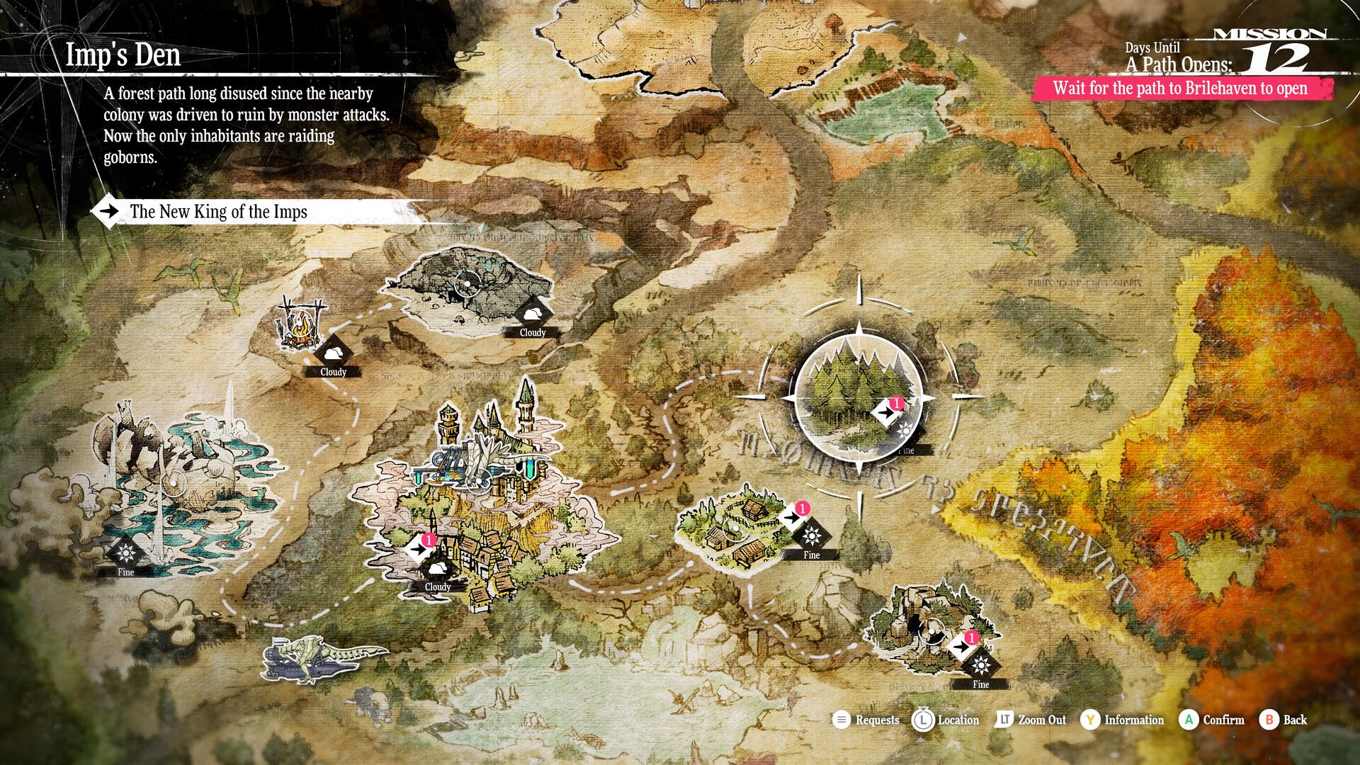 A map screen showing towns and routes in Metaphor: ReFantazio.