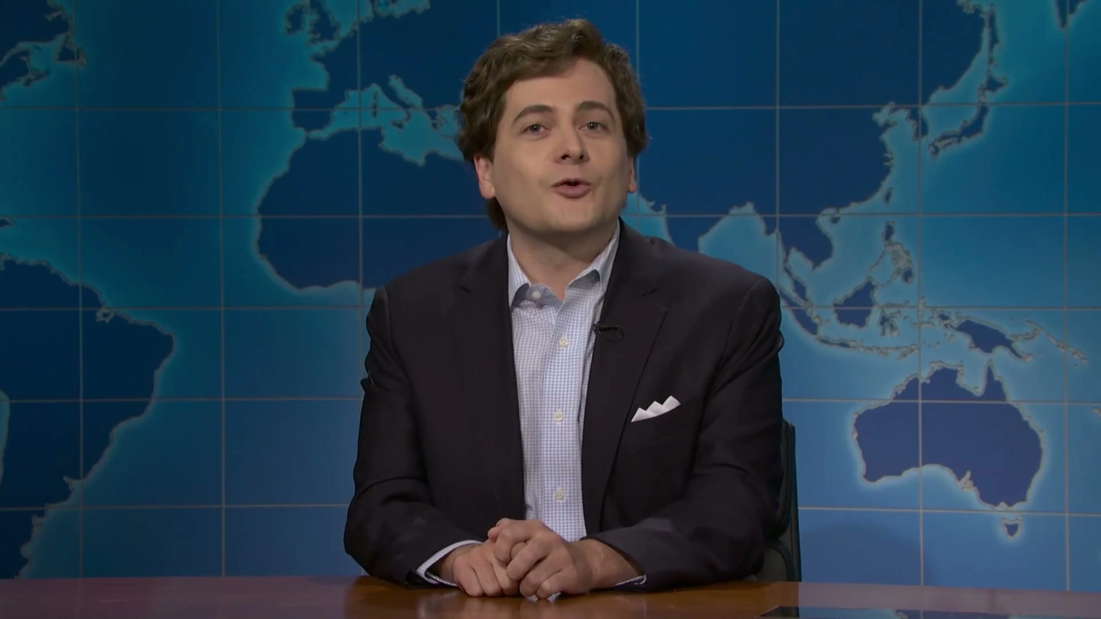 Jeremy Culhane makes the Tucker Carlson impression at the Weekend Update desk.