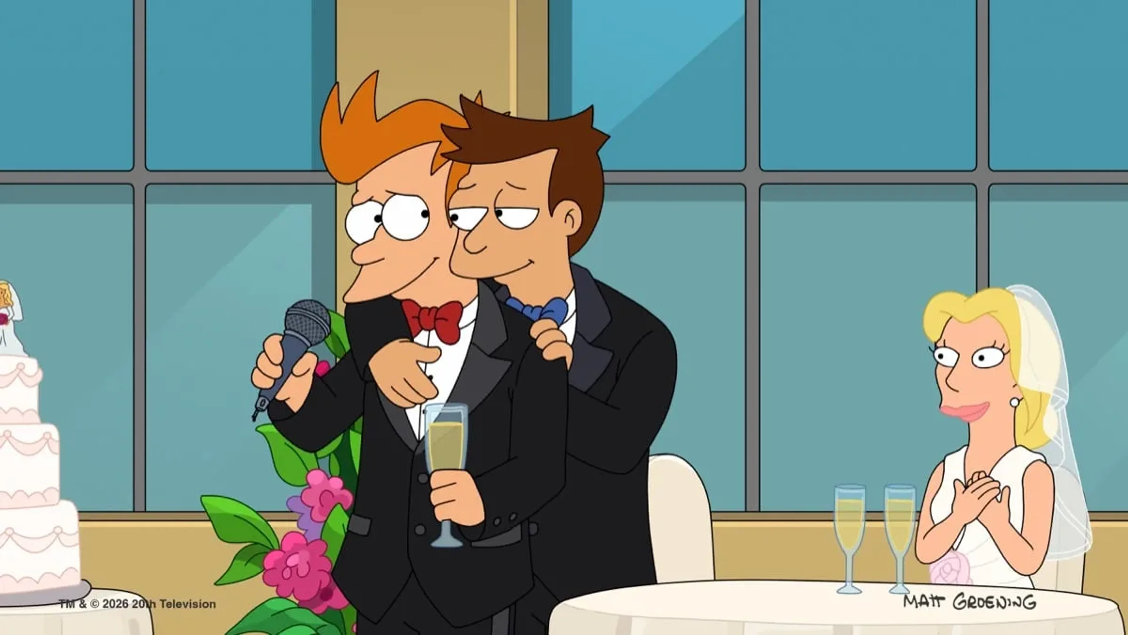 Young Fry and Yancy appear at a formal event in an official Futurama finale still.