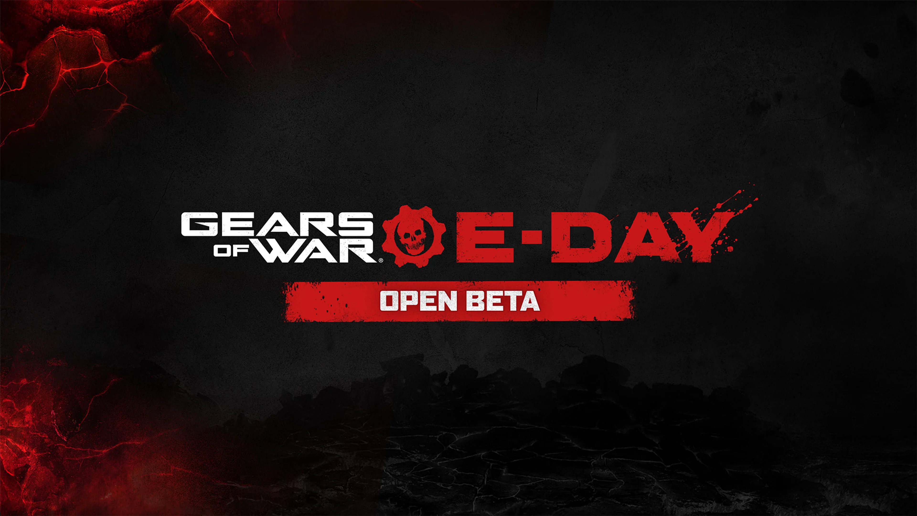 Official red and black Gears of War: E-Day Open Beta graphic.