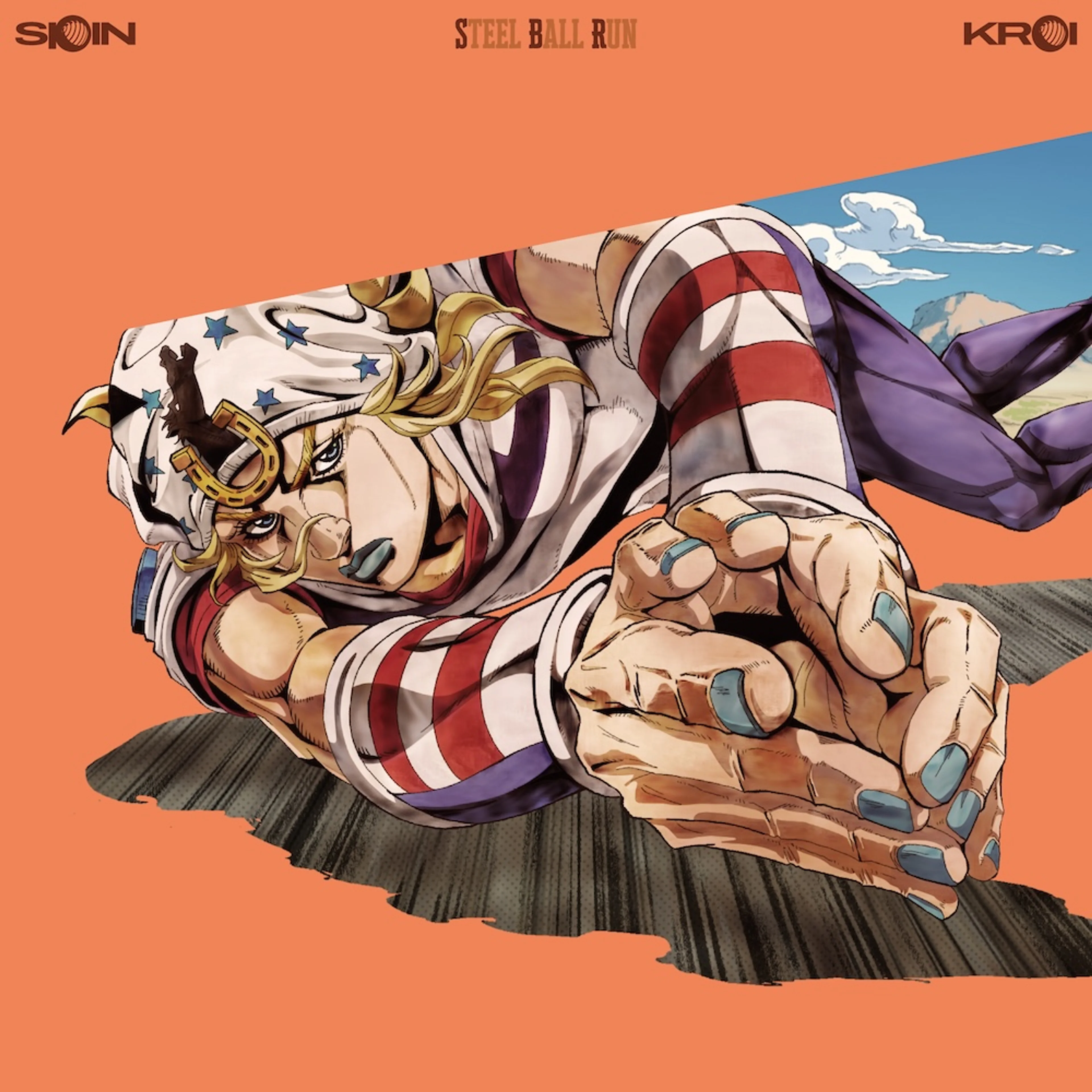 Official orange SPIN single artwork shows Johnny Joestar reaching forward.