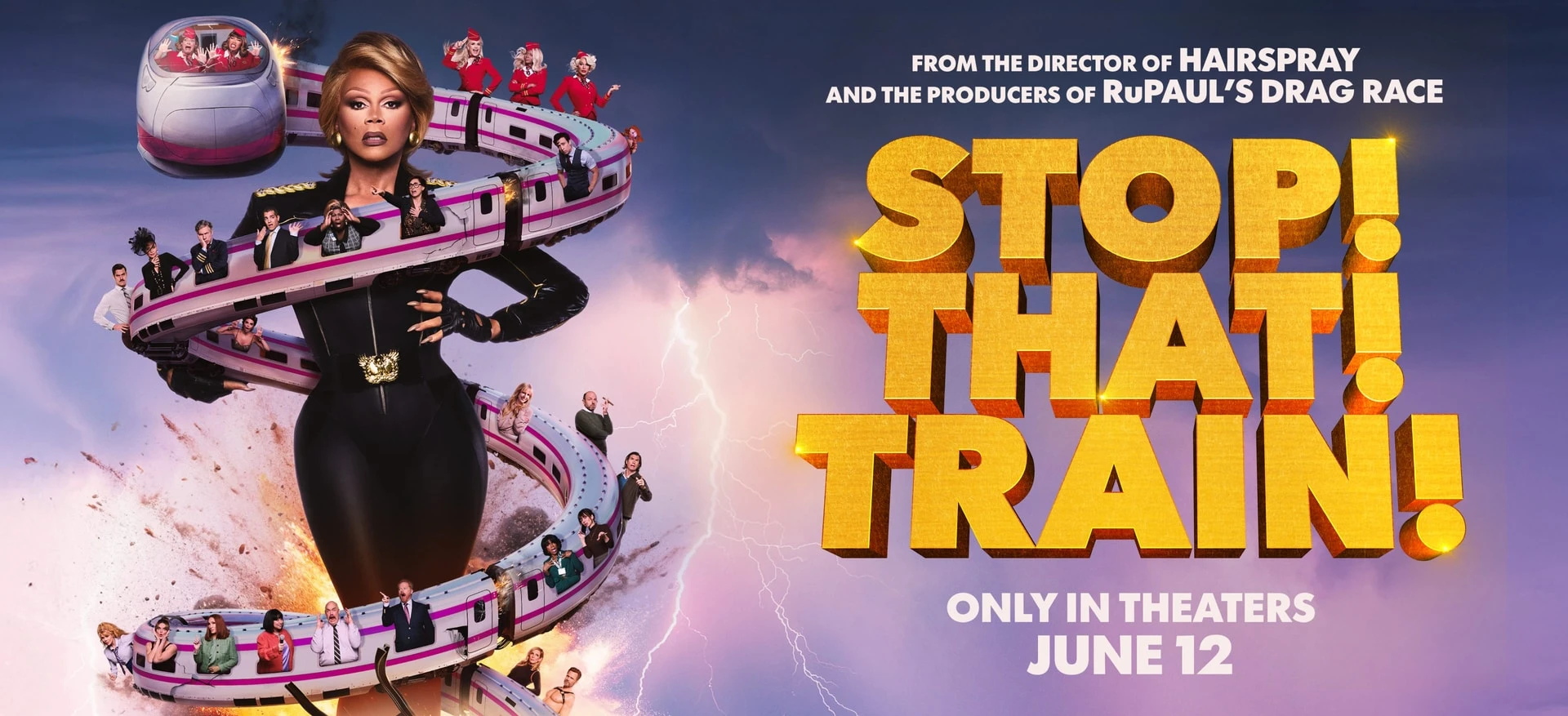 Official Stop! That! Train! promotional artwork with the film title and train cast.