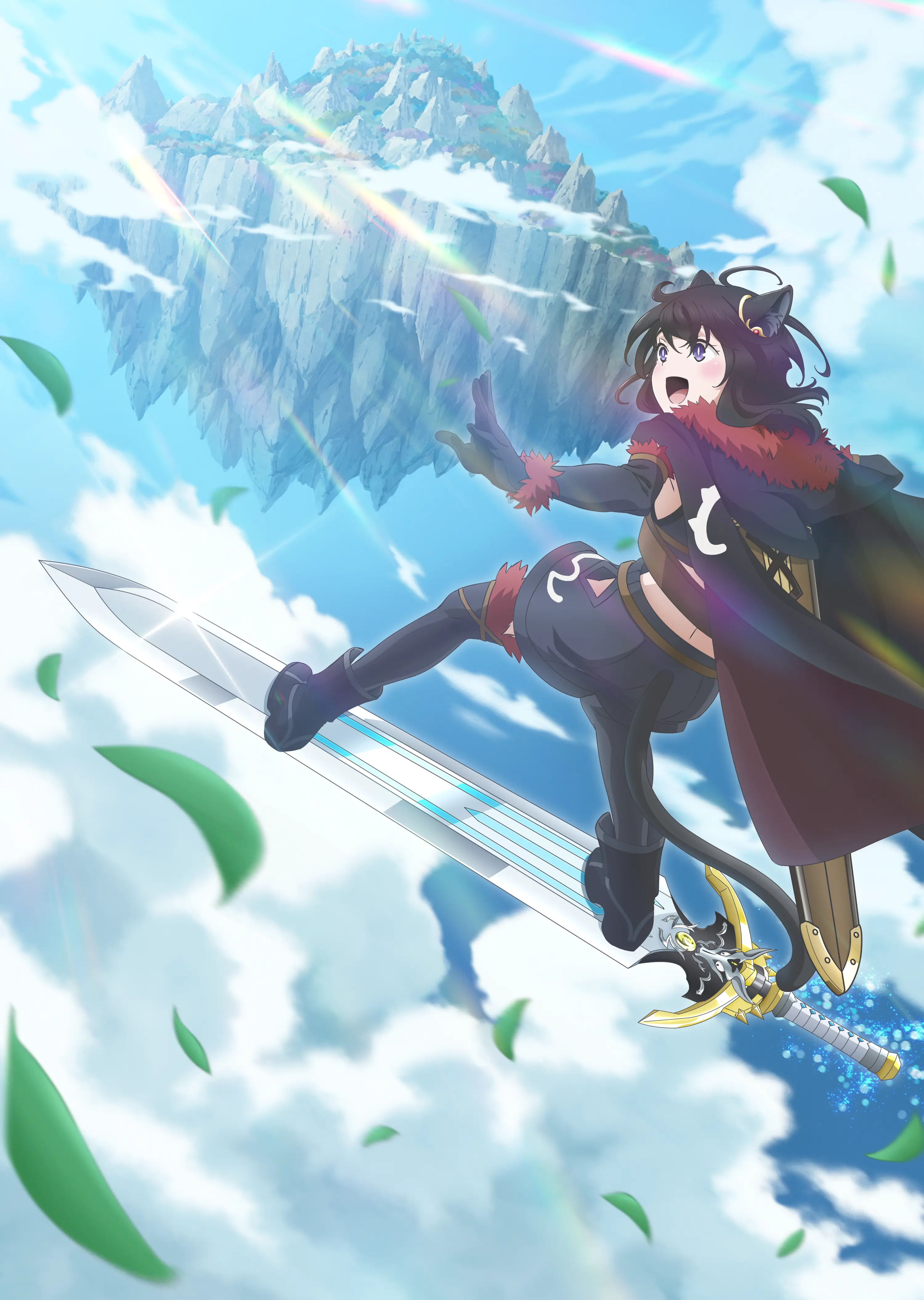 Official Reincarnated as a Sword Season 2 key art shows Fran leaping with her sword toward the floating island.