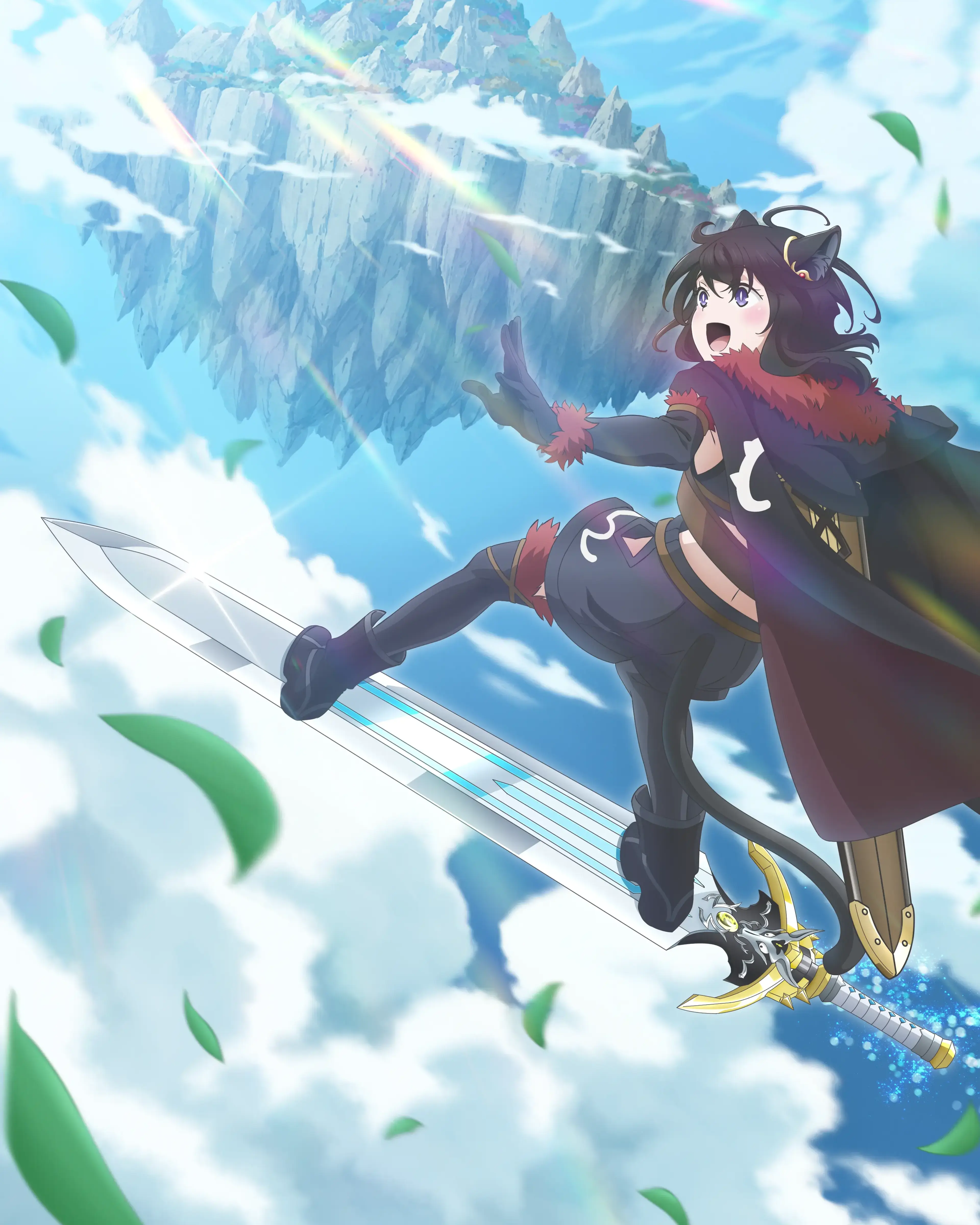 Official Reincarnated as a Sword Season 2 key art shows Fran leaping with her sword toward the floating island.