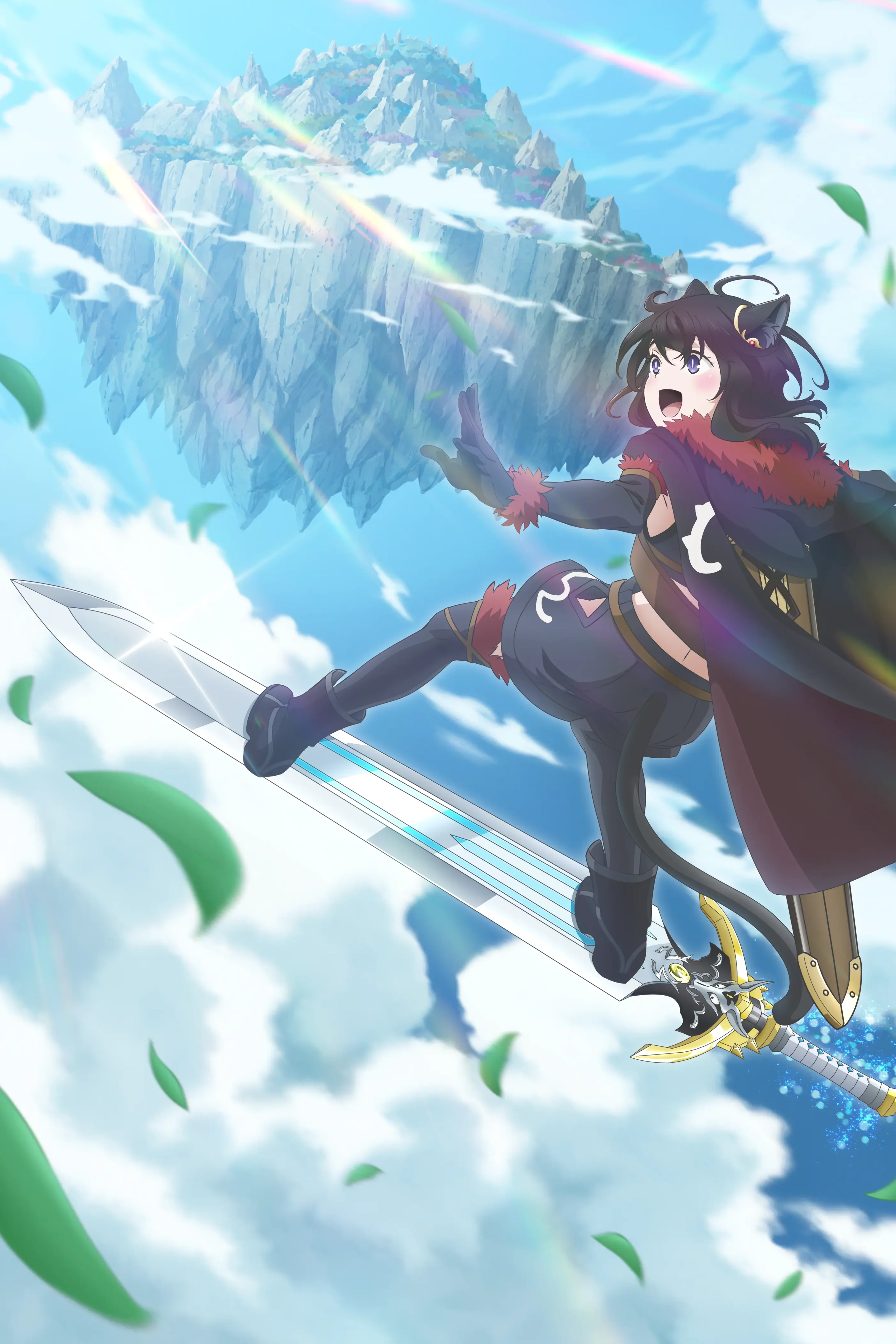 Official Reincarnated as a Sword Season 2 key art shows Fran leaping with her sword toward the floating island.