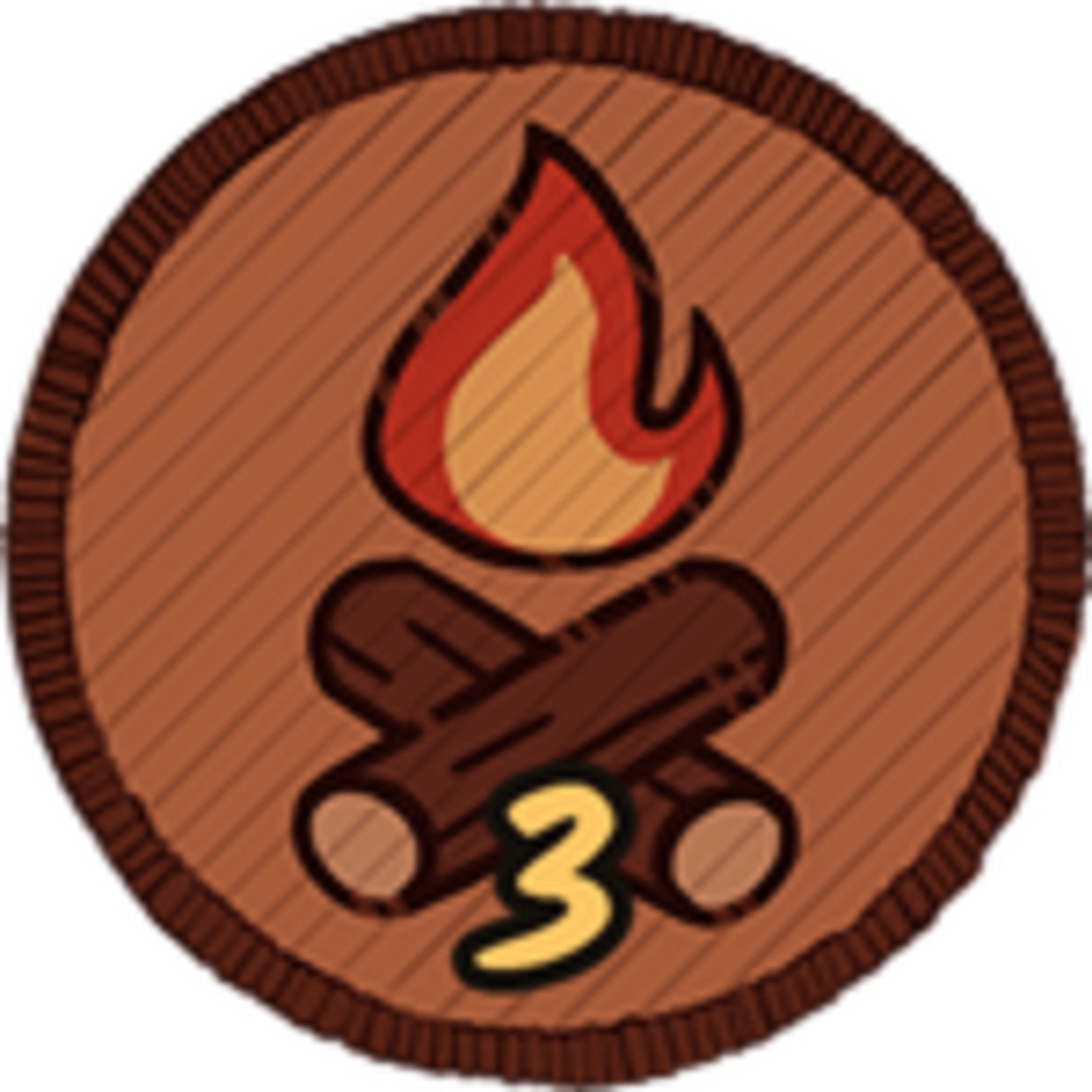Official Firemaking I badge with a campfire and the number 3