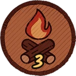 Official Firemaking I badge with a campfire and the number 3