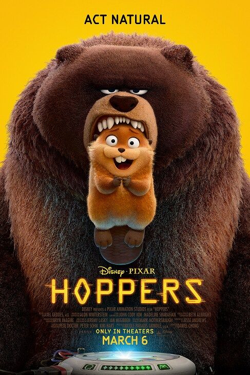 Official Hoppers poster showing Ellen Bear holding Mabel above the film title.
