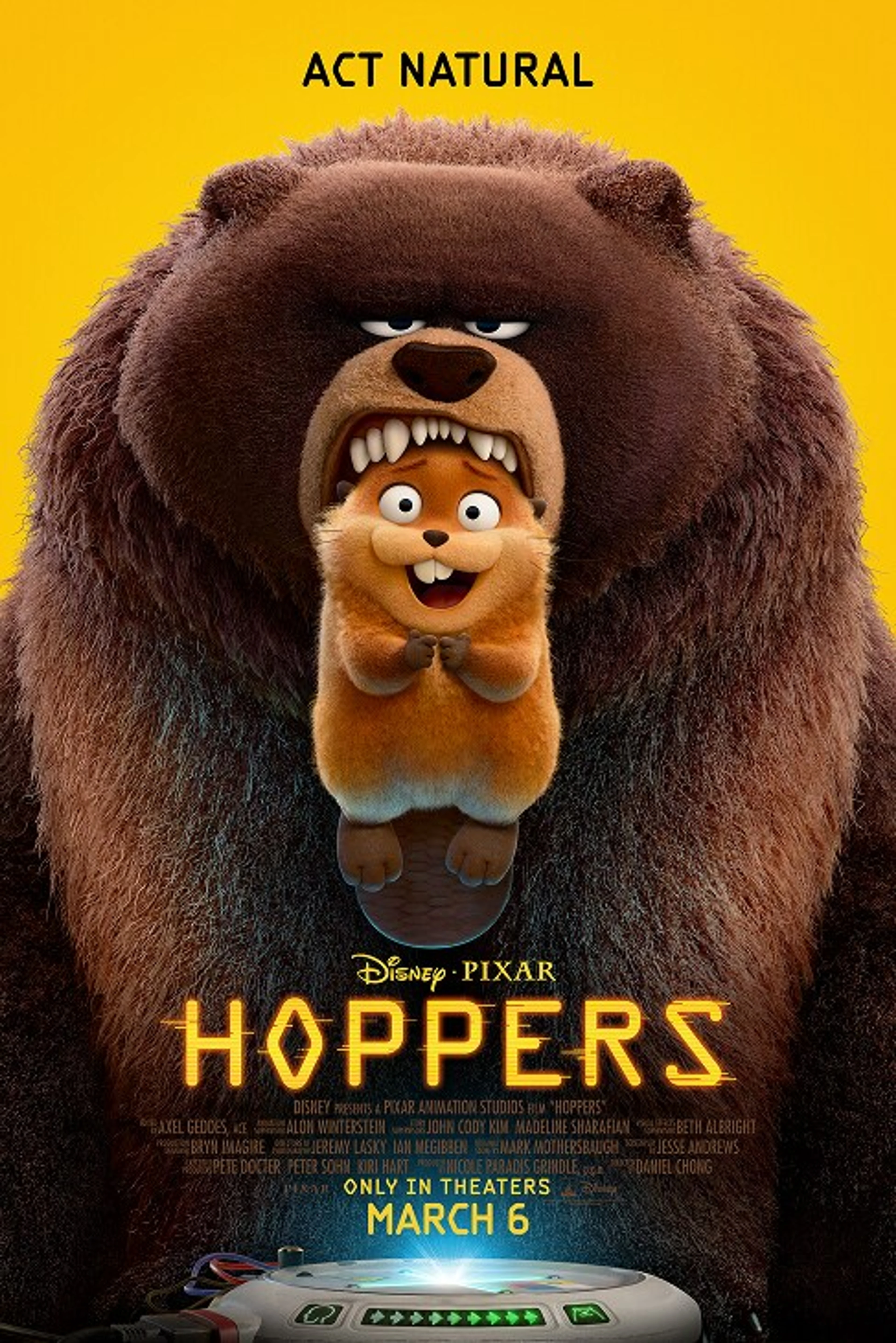 Official Hoppers poster showing Ellen Bear holding Mabel above the film title.