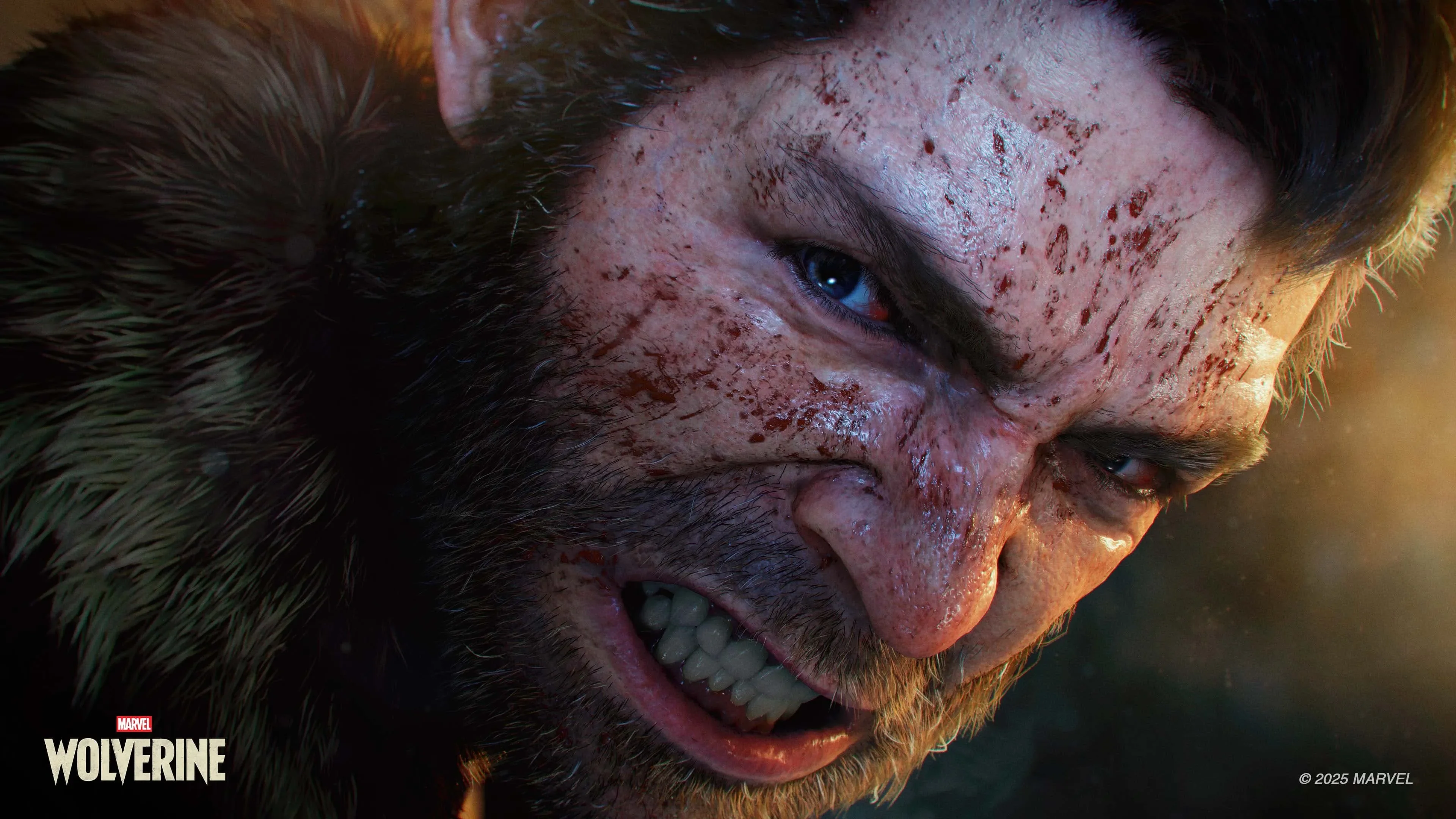 A bloodied Logan looks down during a close-up from Marvel’s Wolverine.