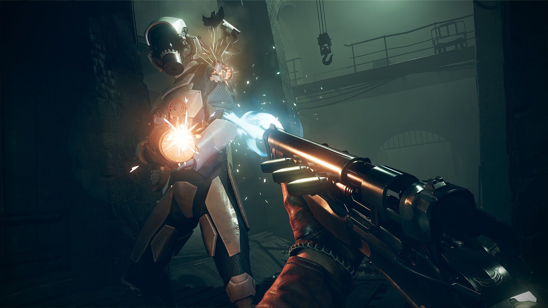 First-person view of Colt firing at an armed enemy on Blackreef.