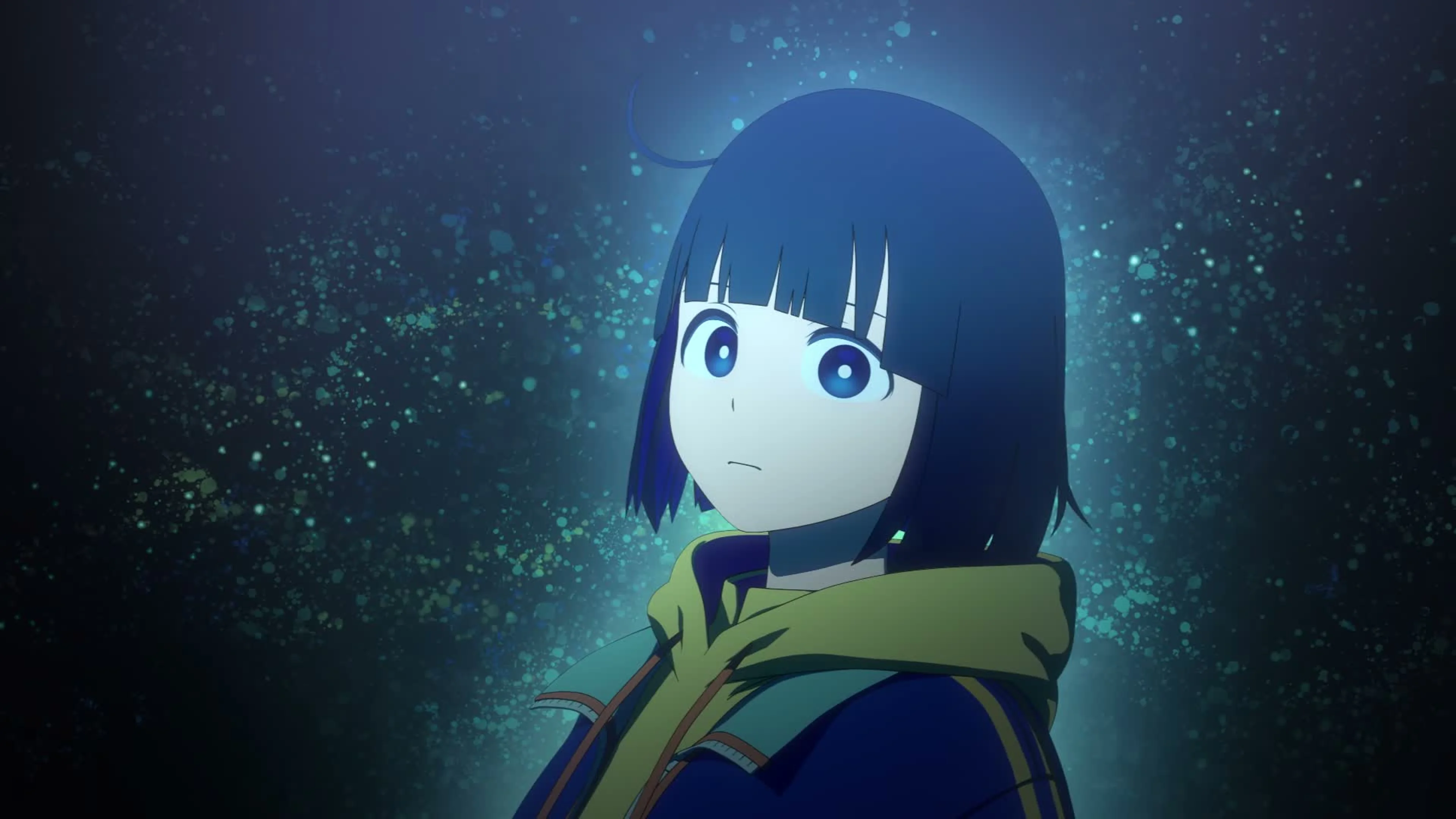 Shizuka Taira looks forward against a blue-green background in Tank Chair.