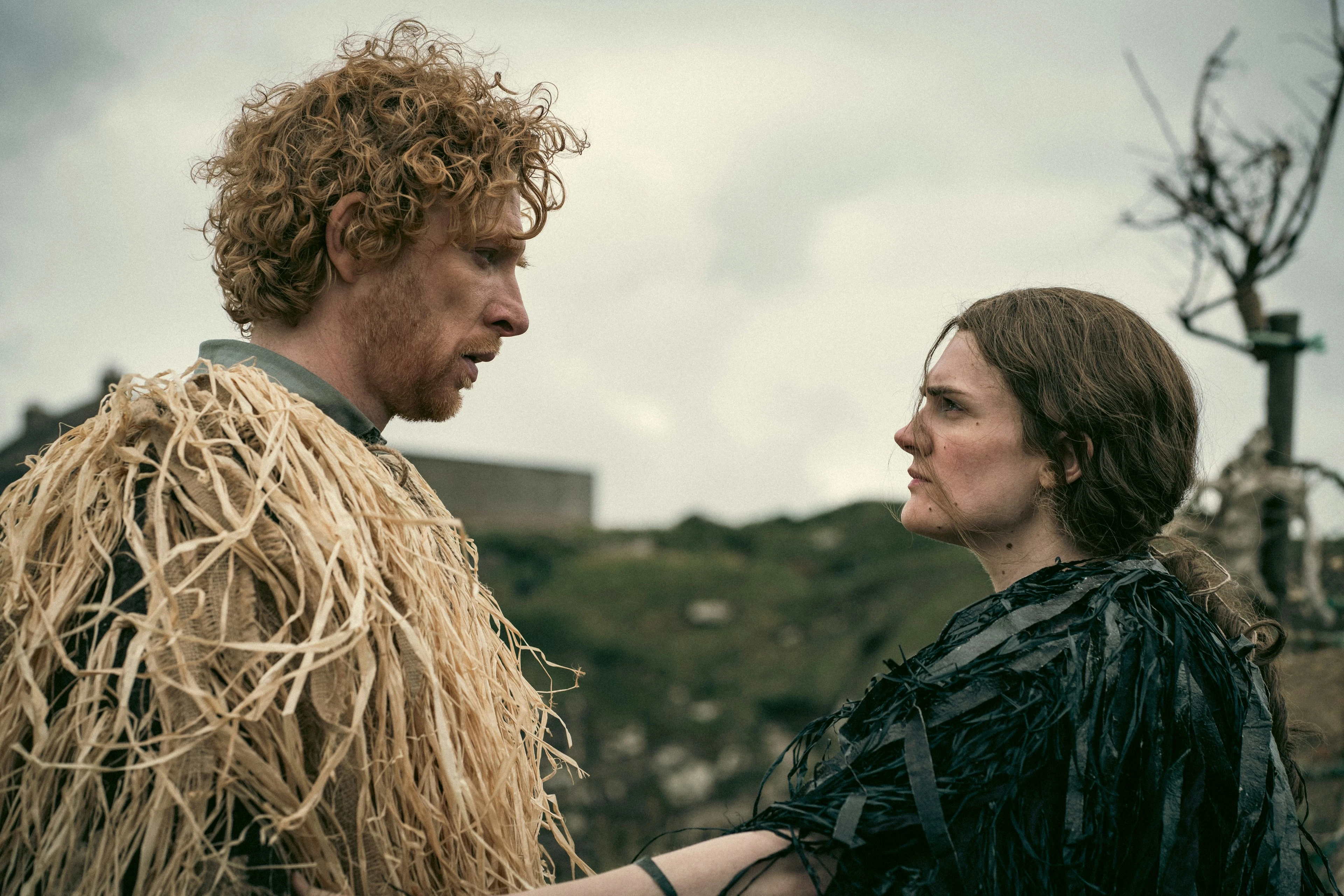 Domhnall Gleeson as Daniel speaks to Isla on the Scottish island.