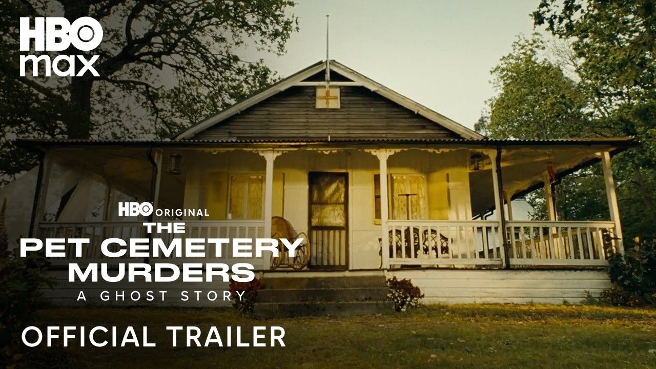 The Pet Cemetery Murders: A Ghost Story title treatment over a house.