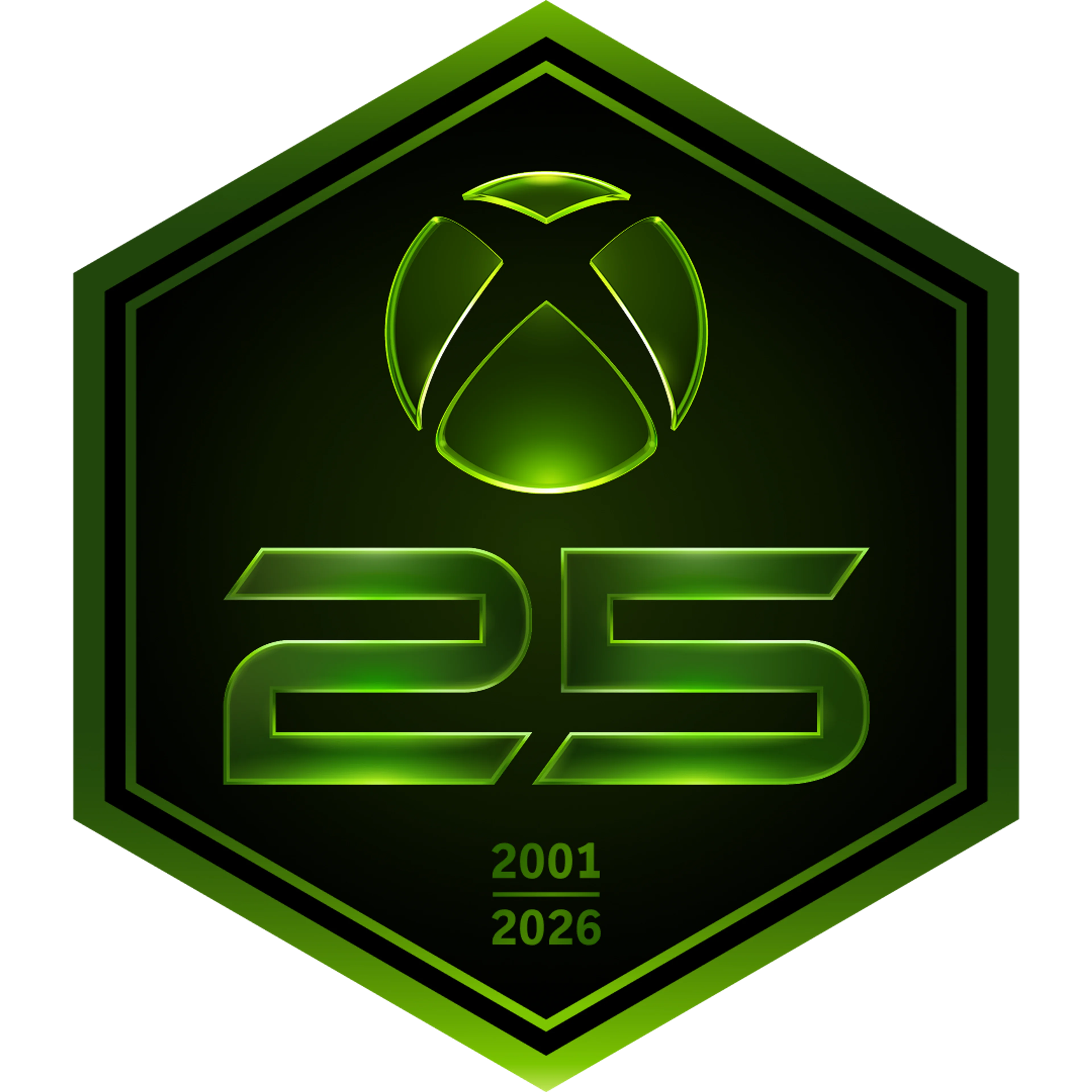 The green Xbox 25th Anniversary profile badge, with the Xbox sphere inside a shield-shaped emblem.