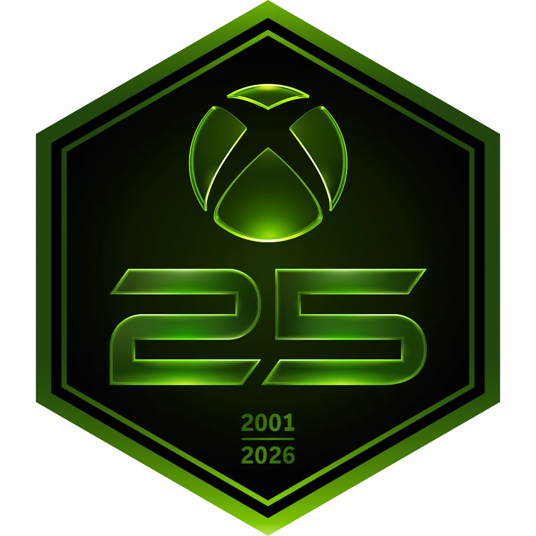 The green Xbox 25th Anniversary profile badge, with the Xbox sphere inside a shield-shaped emblem.