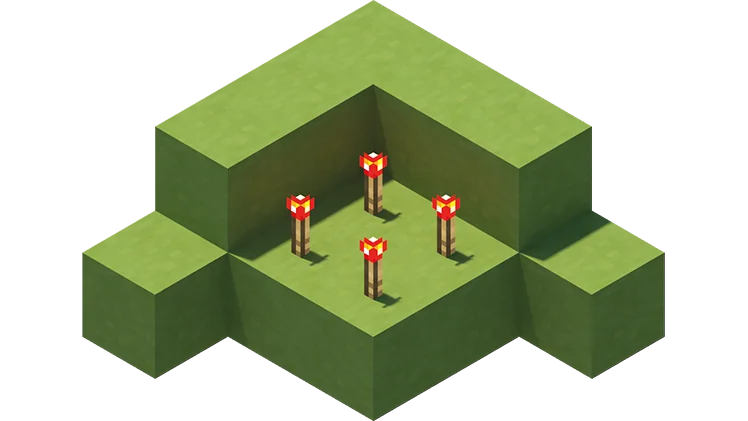 An official Minecraft mob farm tutorial showing the first stage of a redstone collection build.