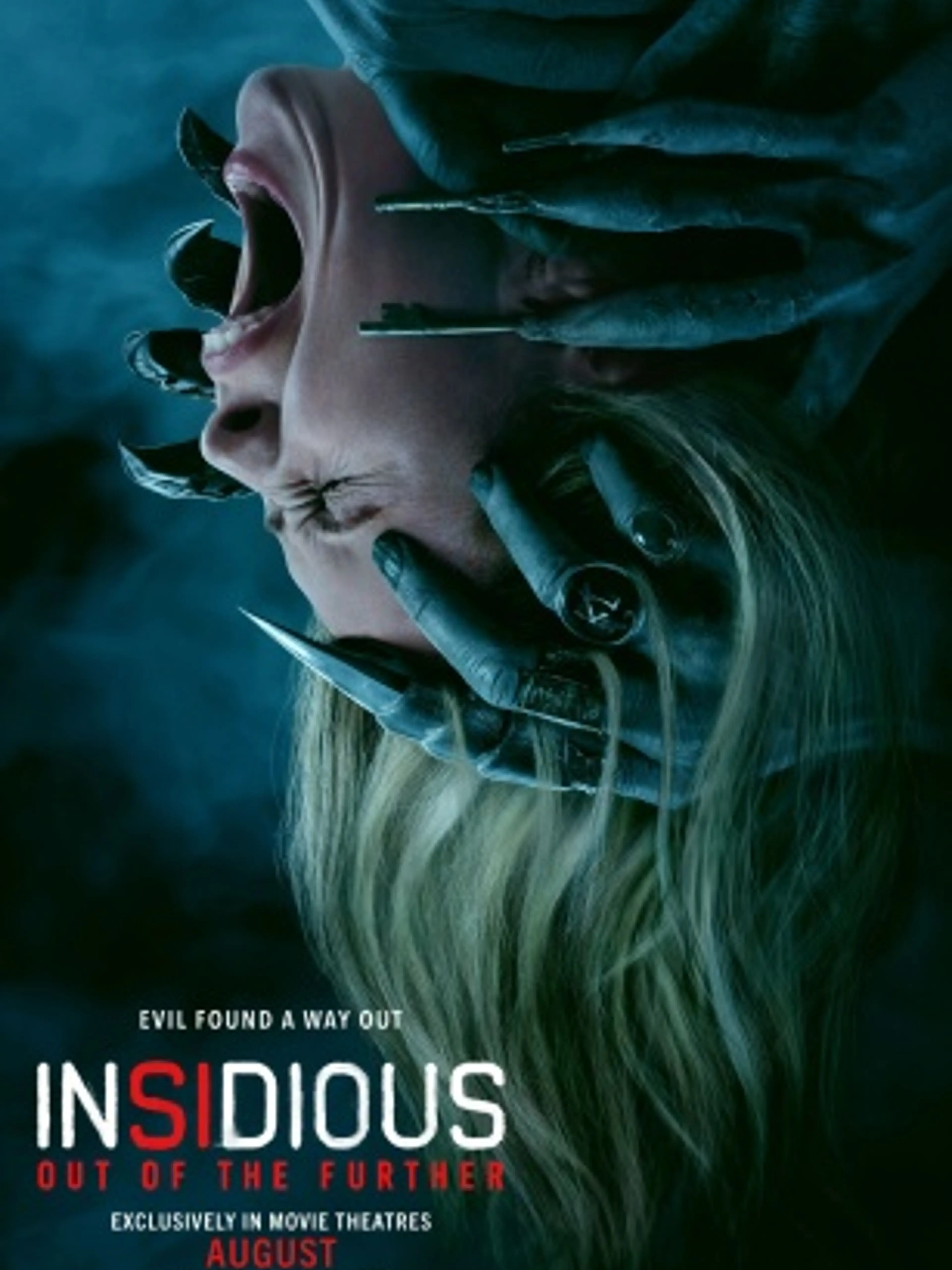 Official Insidious: Out of the Further poster showing a woman held by a dark figure.