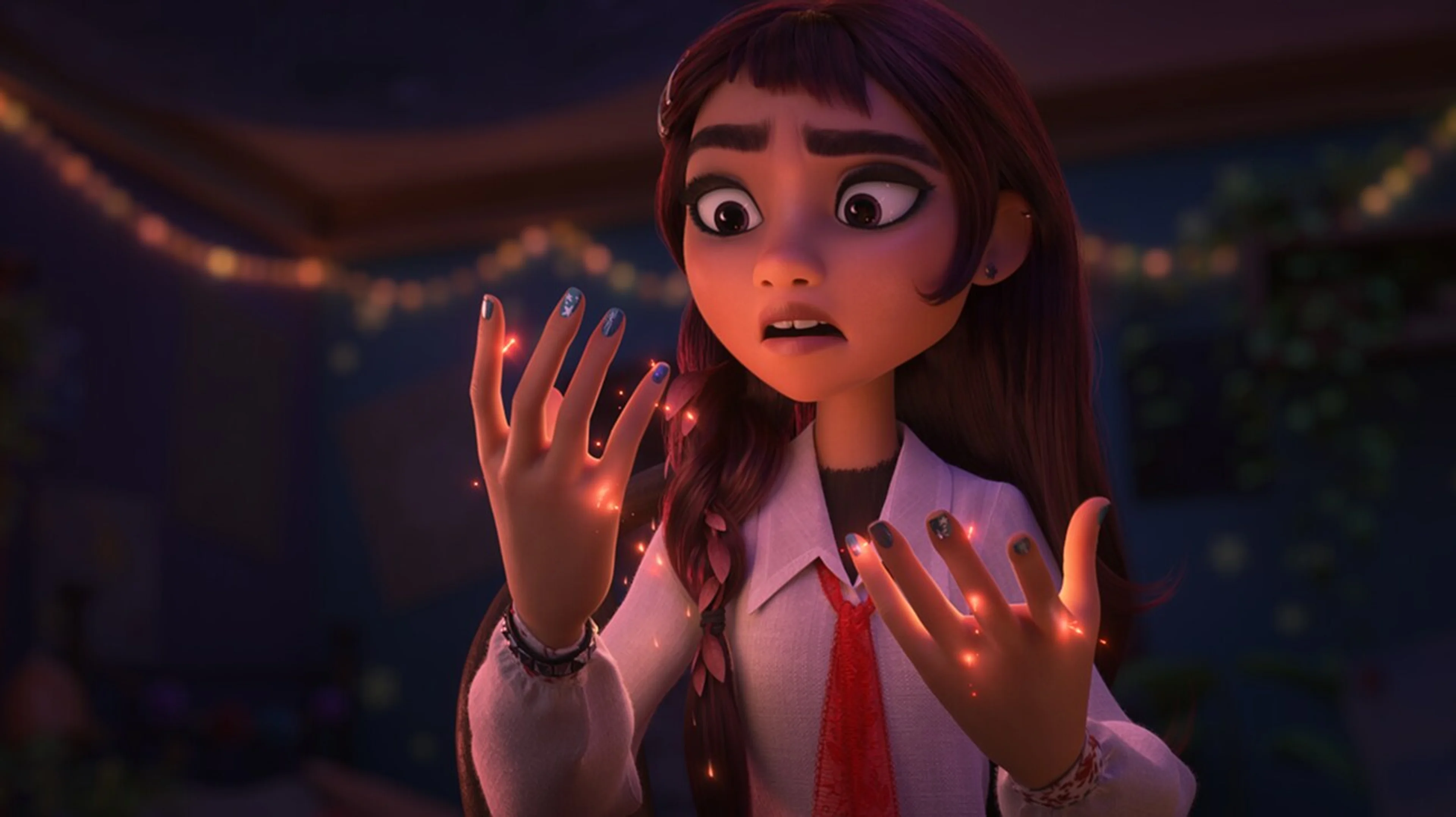 Billie watches magic appear around her hands in Hexed