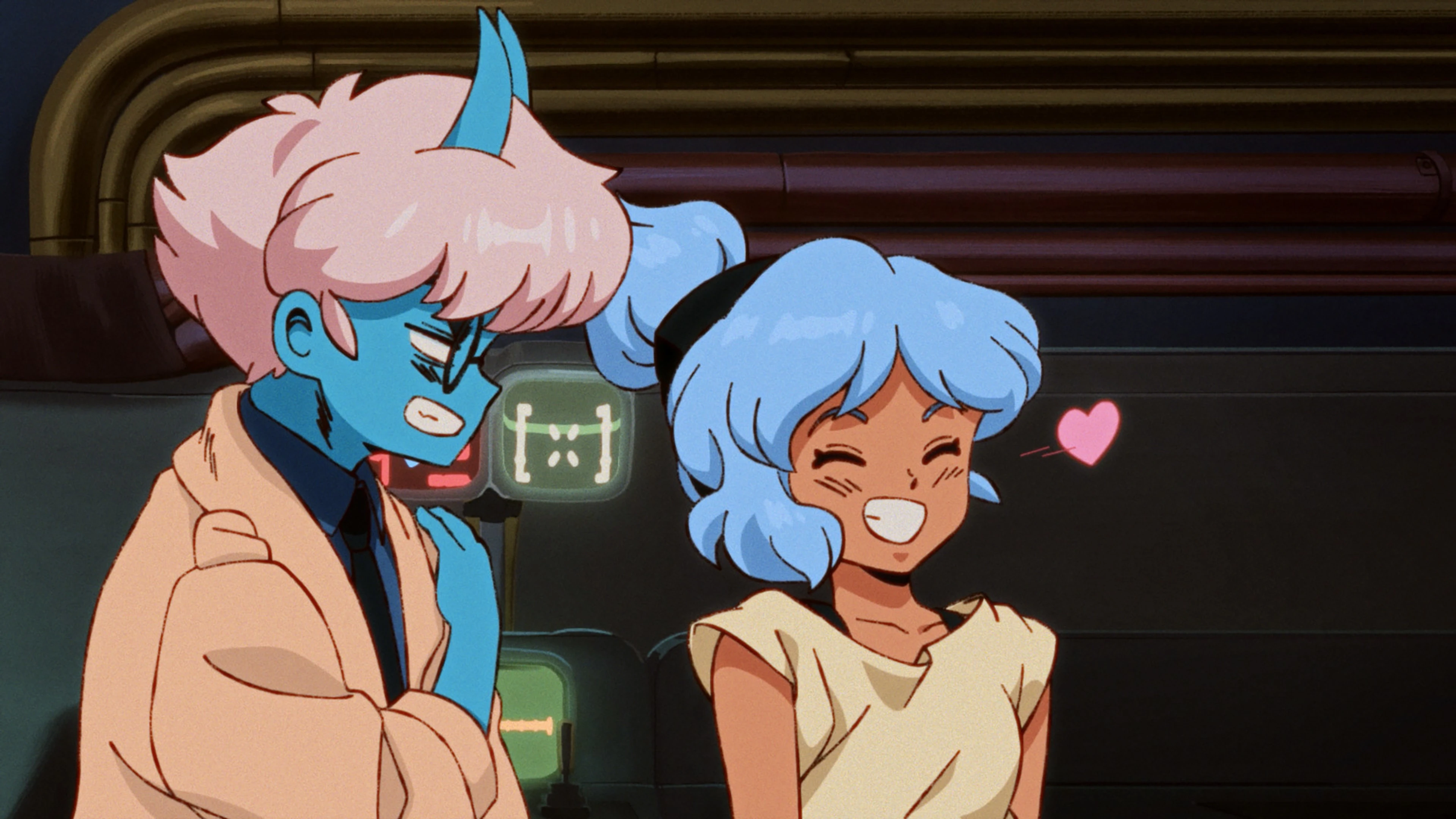 Maki and Omura stand together inside a spacecraft in Orbitals.