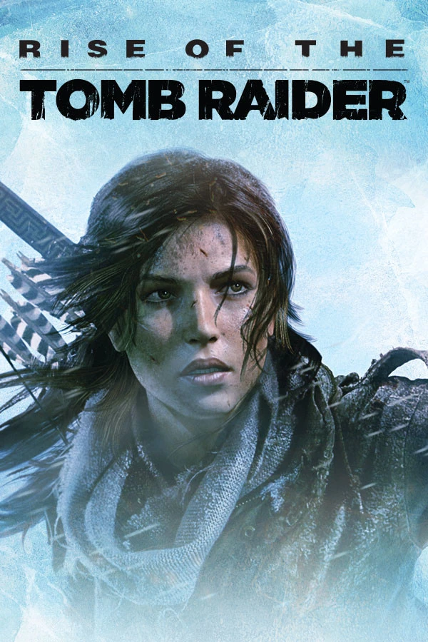 Official Rise of the Tomb Raider vertical cover with Lara Croft against a cold blue background and the native game logo.